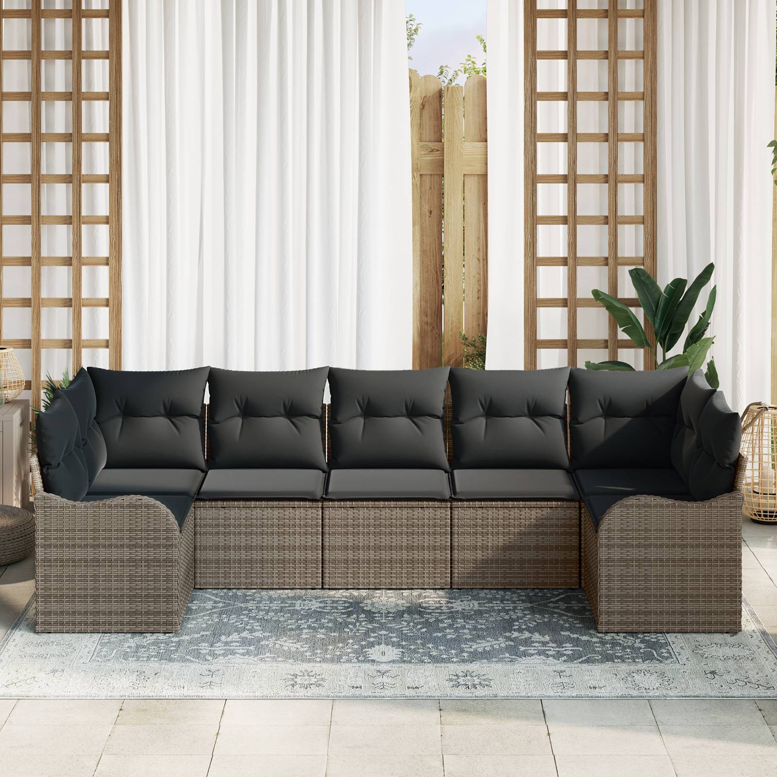 vidaXL 7-teiliges Garten Sofa Set mit Kissen Grau Poly Rattan