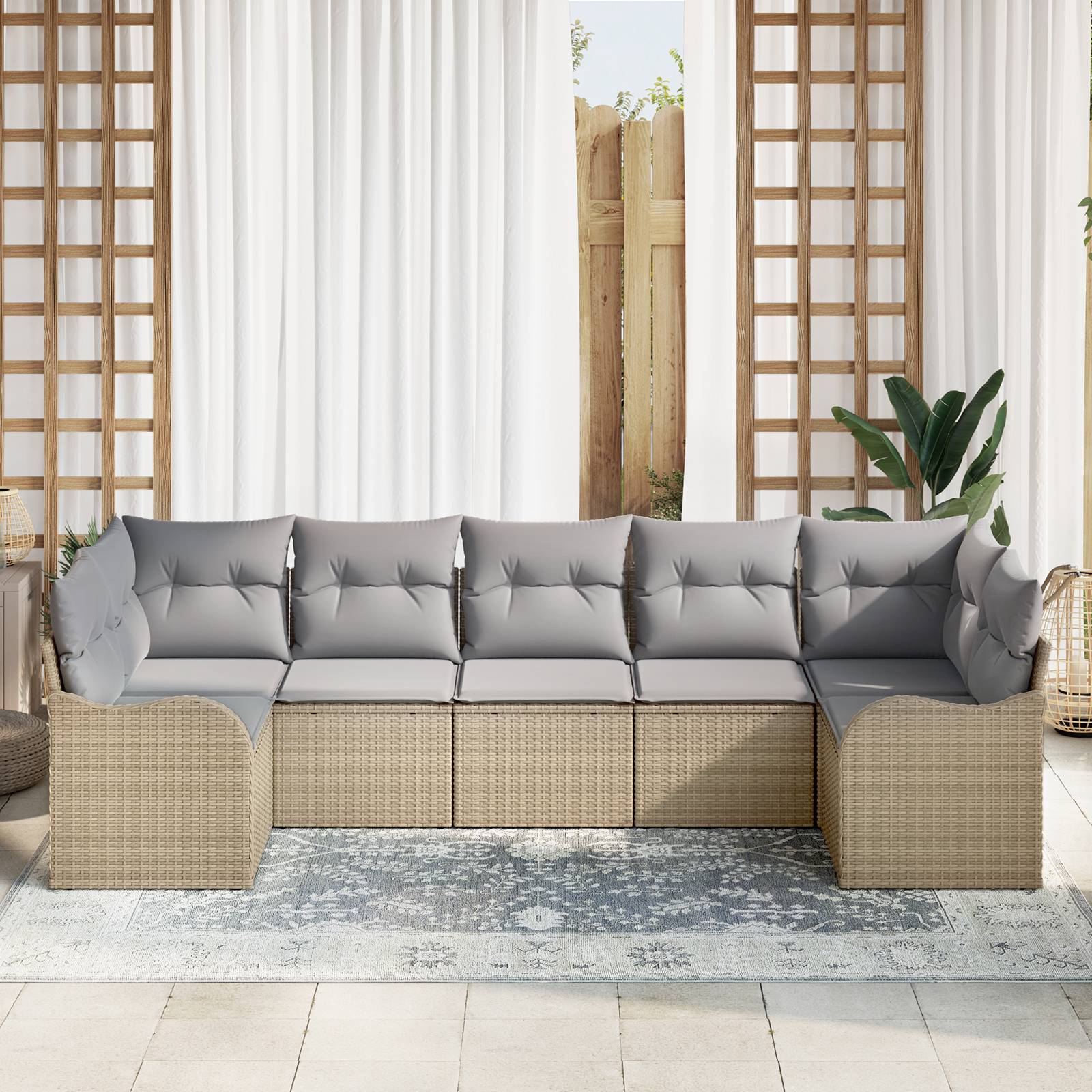 vidaXL 7-teiliges Garten Sofa Set mit Kissen Beige Poly Rattan