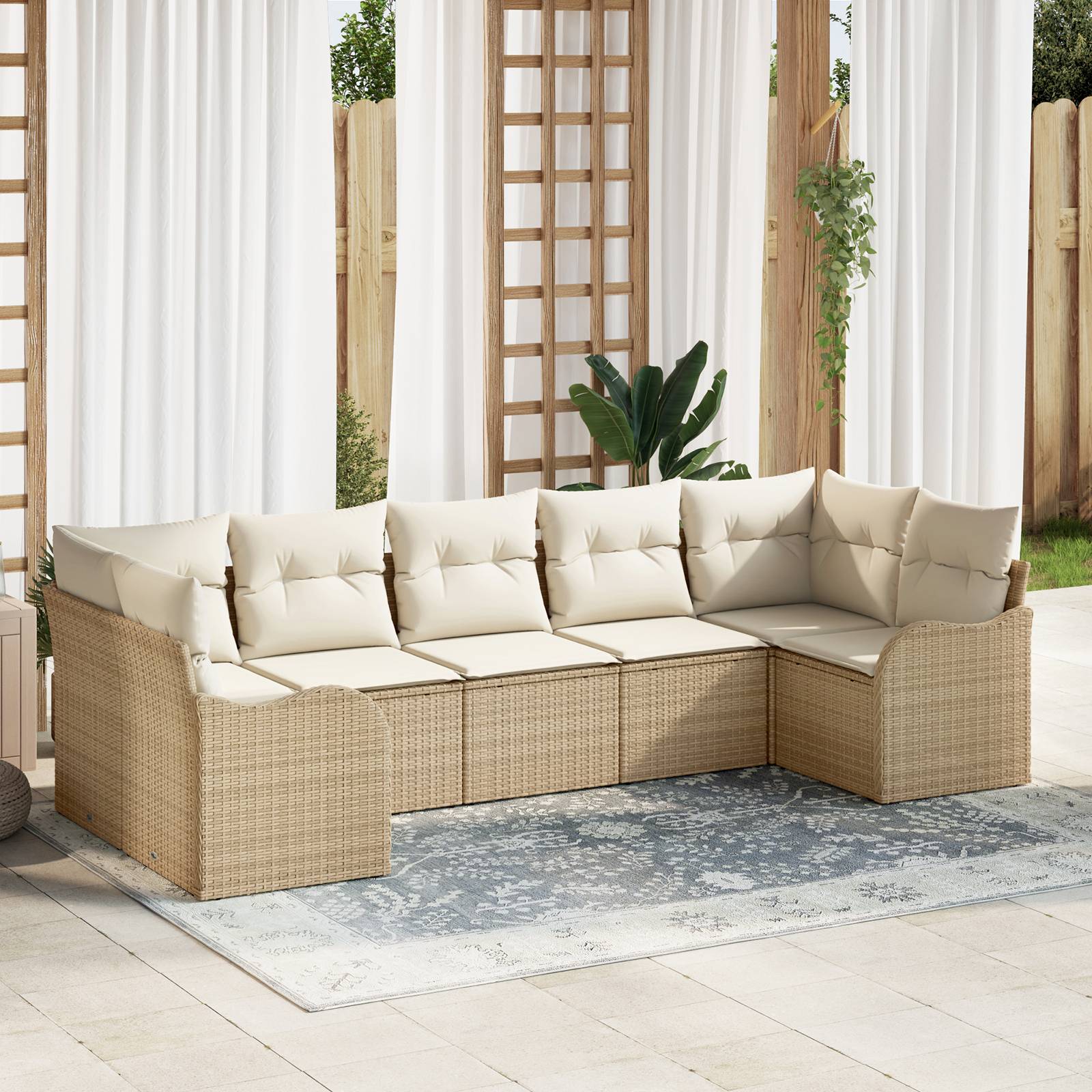 vidaXL 7 Teile Garten Sofa Set mit Kissen Beige Poly Rattan