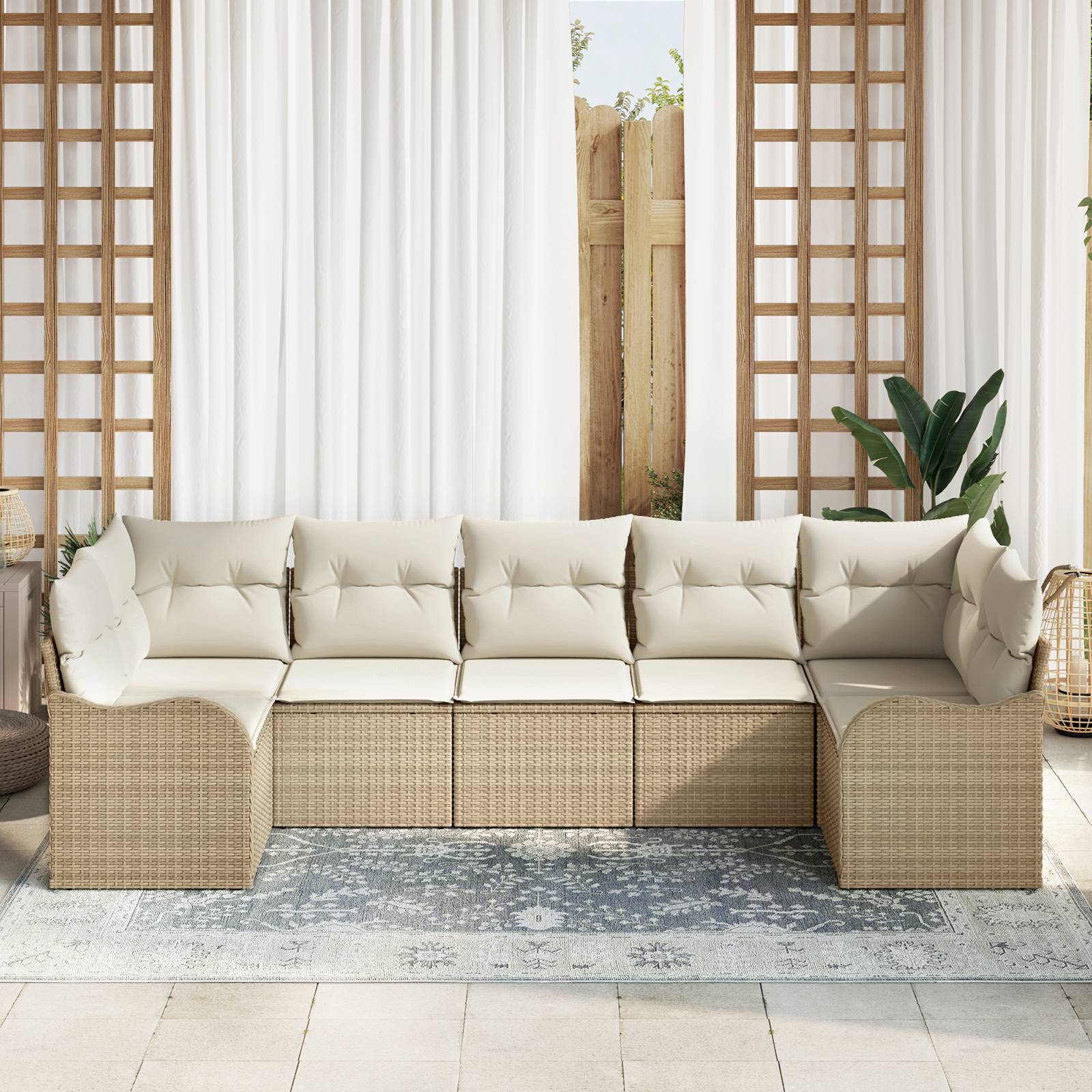 vidaXL 7 Teile Garten Sofa Set mit Kissen Beige Poly Rattan