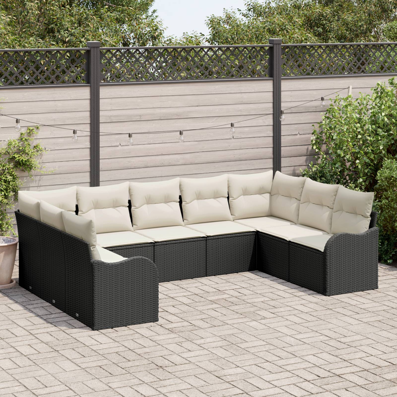 vidaXL 9-teiliges Garten Sofa Set mit Kissen schwarzes Poly Rattan