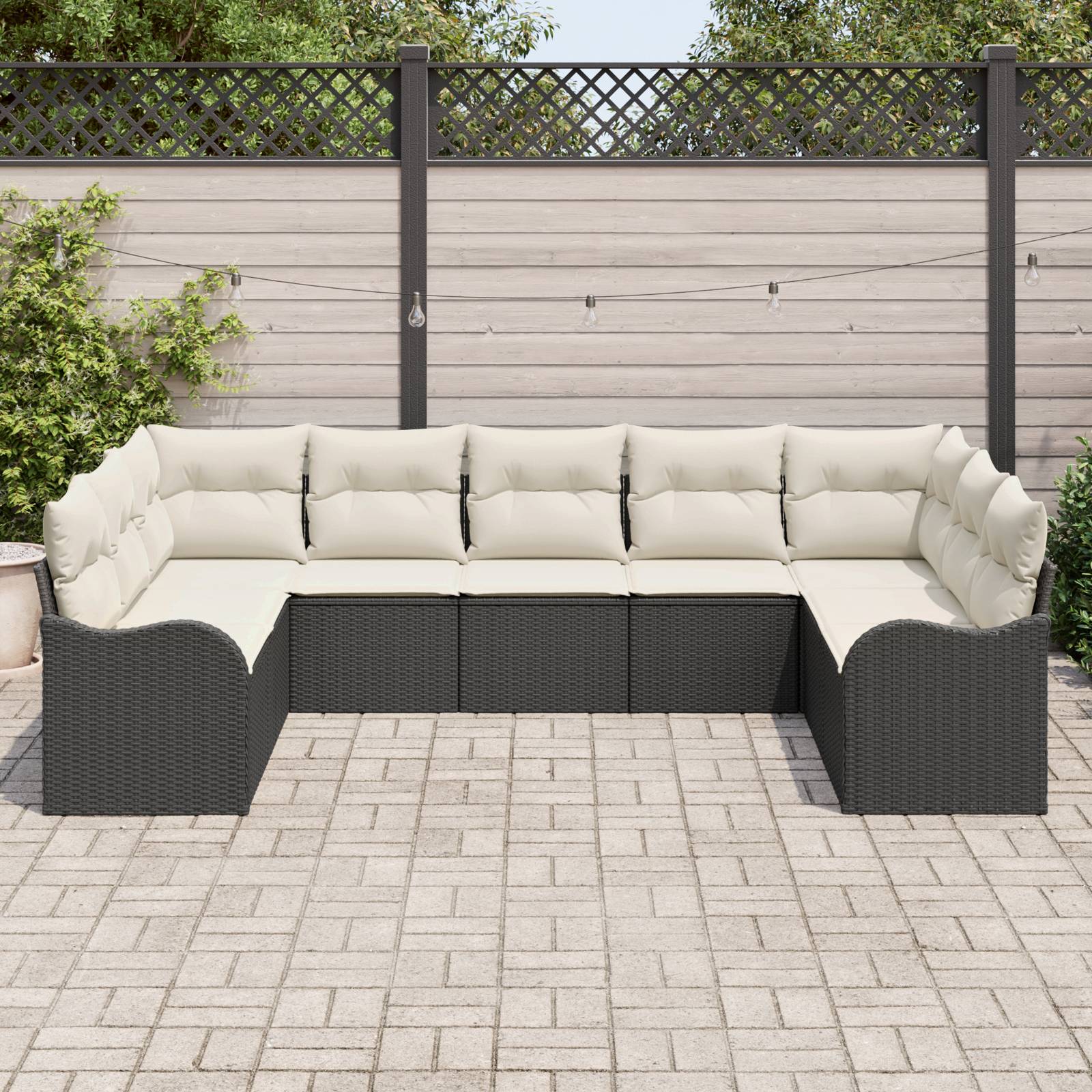 vidaXL 9-teiliges Garten Sofa Set mit Kissen schwarzes Poly Rattan