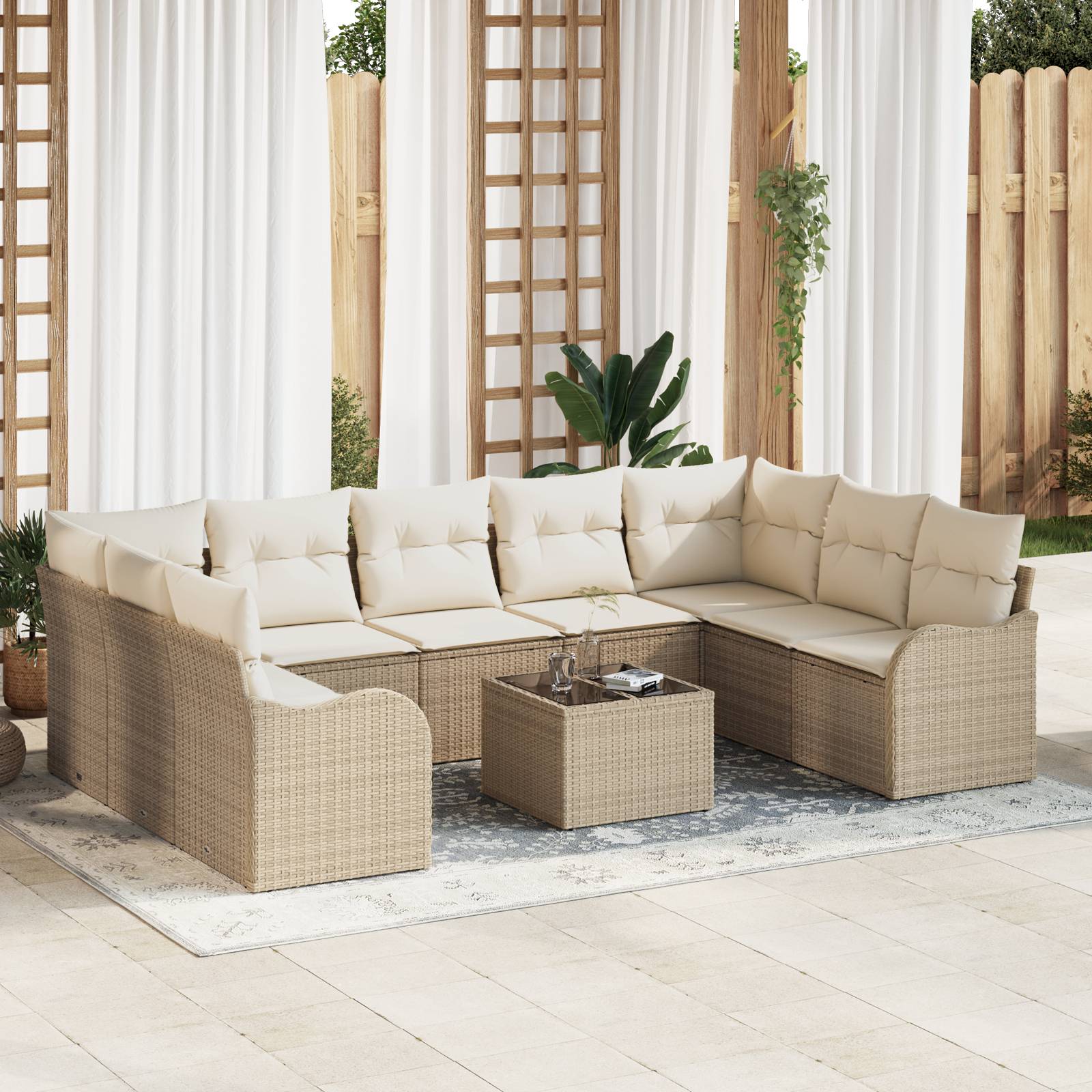 vidaXL 10-teiliges Garten Sofa Set mit Kissen in Braun aus Poly Rattan