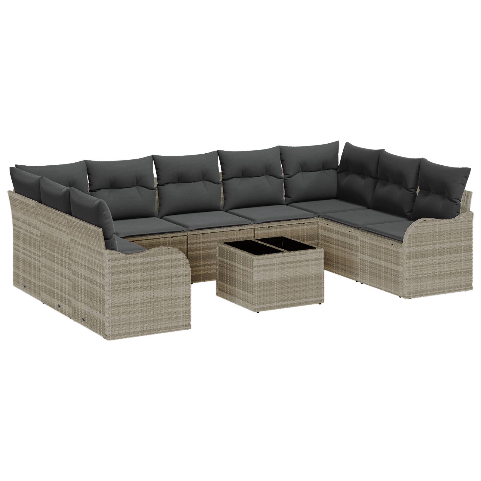 vidaXL 10-teiliges Garten-Sofa-Set mit Kissen Grau Poly Rattan