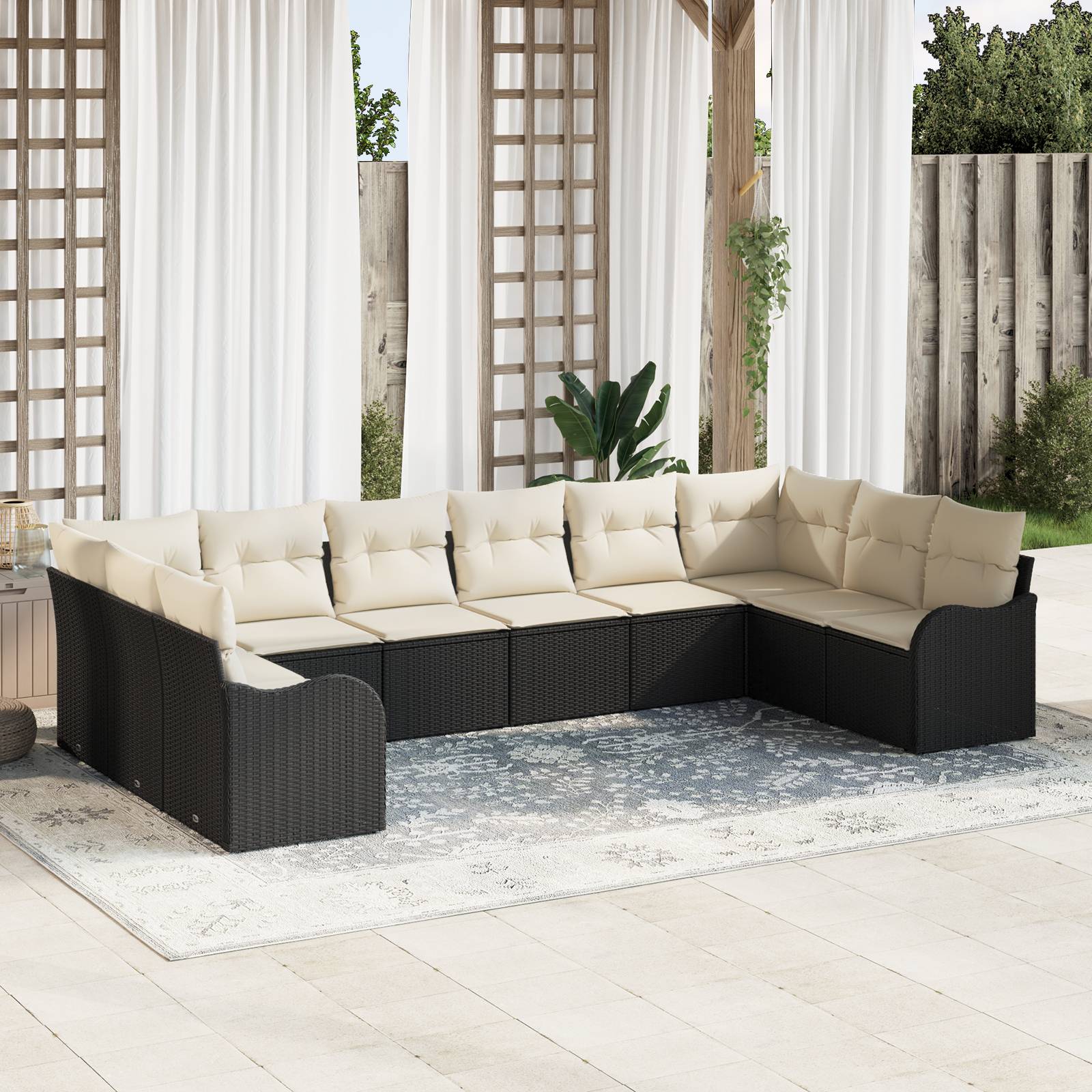 vidaXL 10-teilige Garten Sofa Set mit Kissen Schwarz Poly Rattan