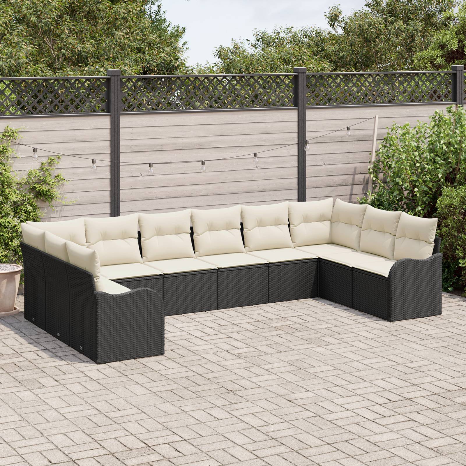 vidaXL 10-teilige Garten Sofa Set mit Kissen Schwarz Poly Rattan