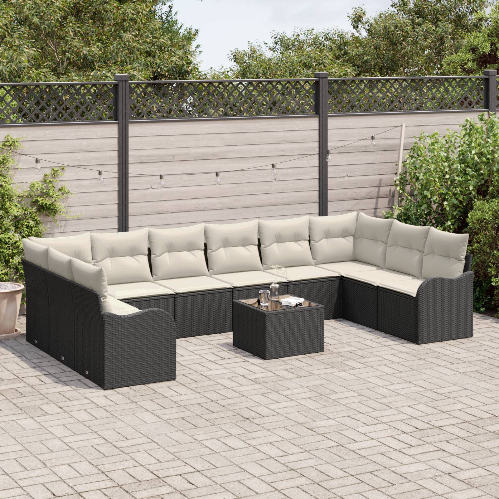 vidaXL 10-tlg. Garten-Sofagarnitur mit Kissen Braun Poly Rattan