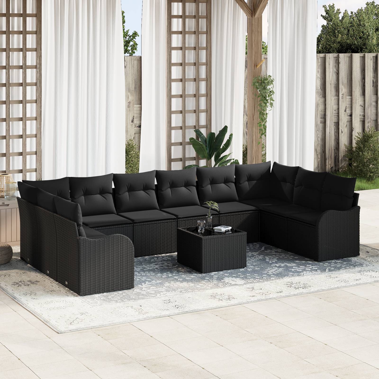 vidaXL 11-teiliges Garten Sofa Set mit Kissen Beige Poly Rattan