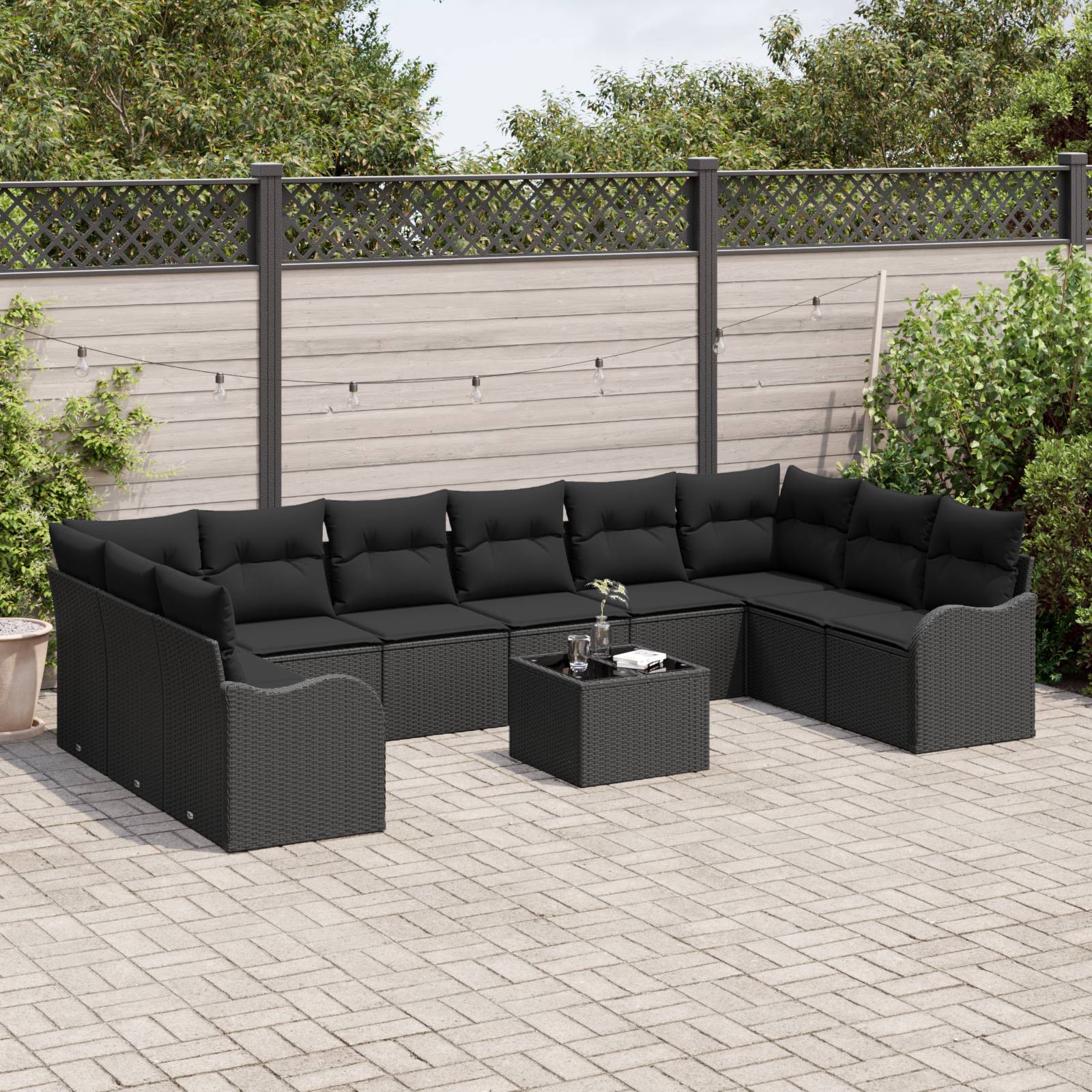 vidaXL 11-teiliges Garten Sofa Set mit Kissen Beige Poly Rattan