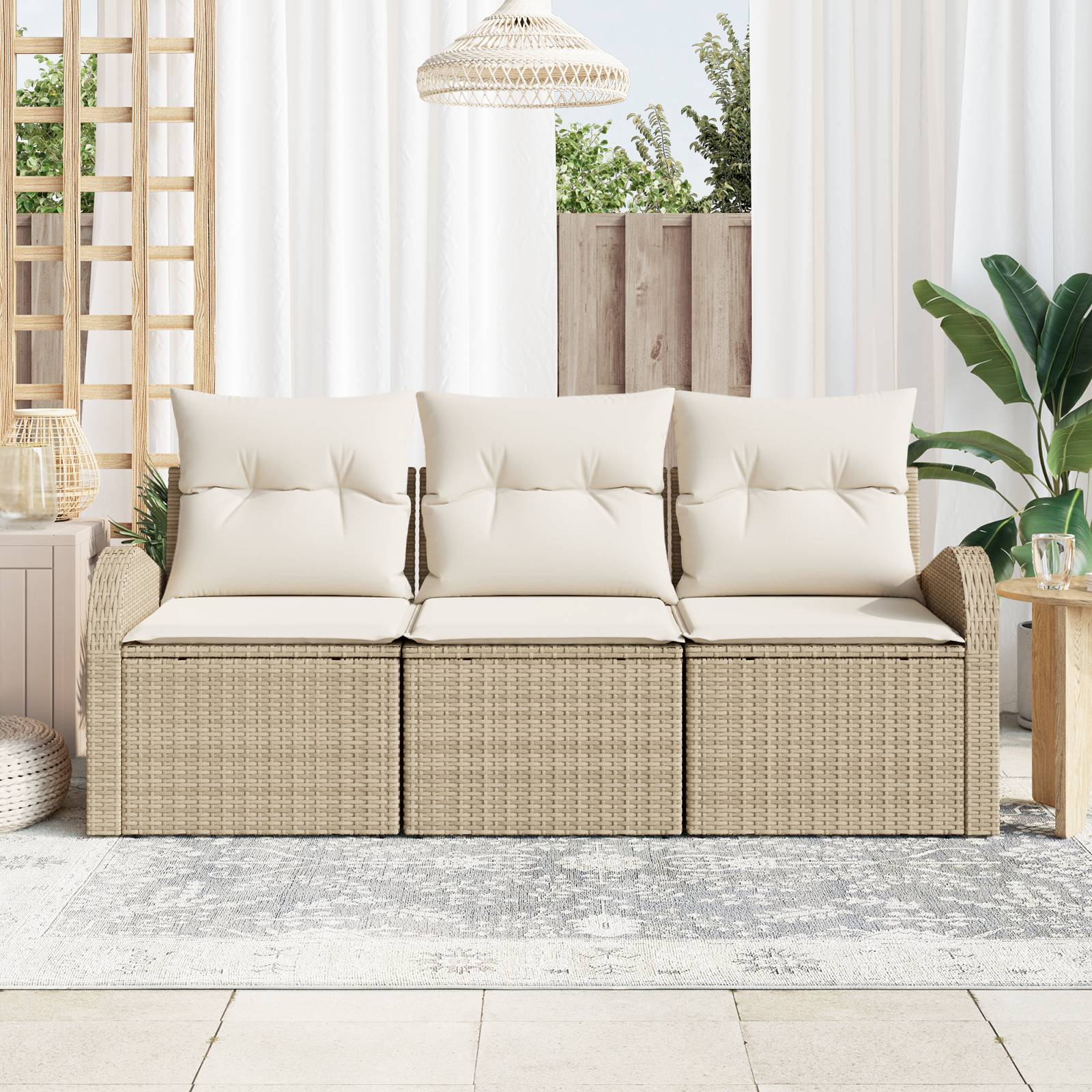 vidaXL 3-teiliges Garten Sofa Set mit Kissen Beige Poly Rattan