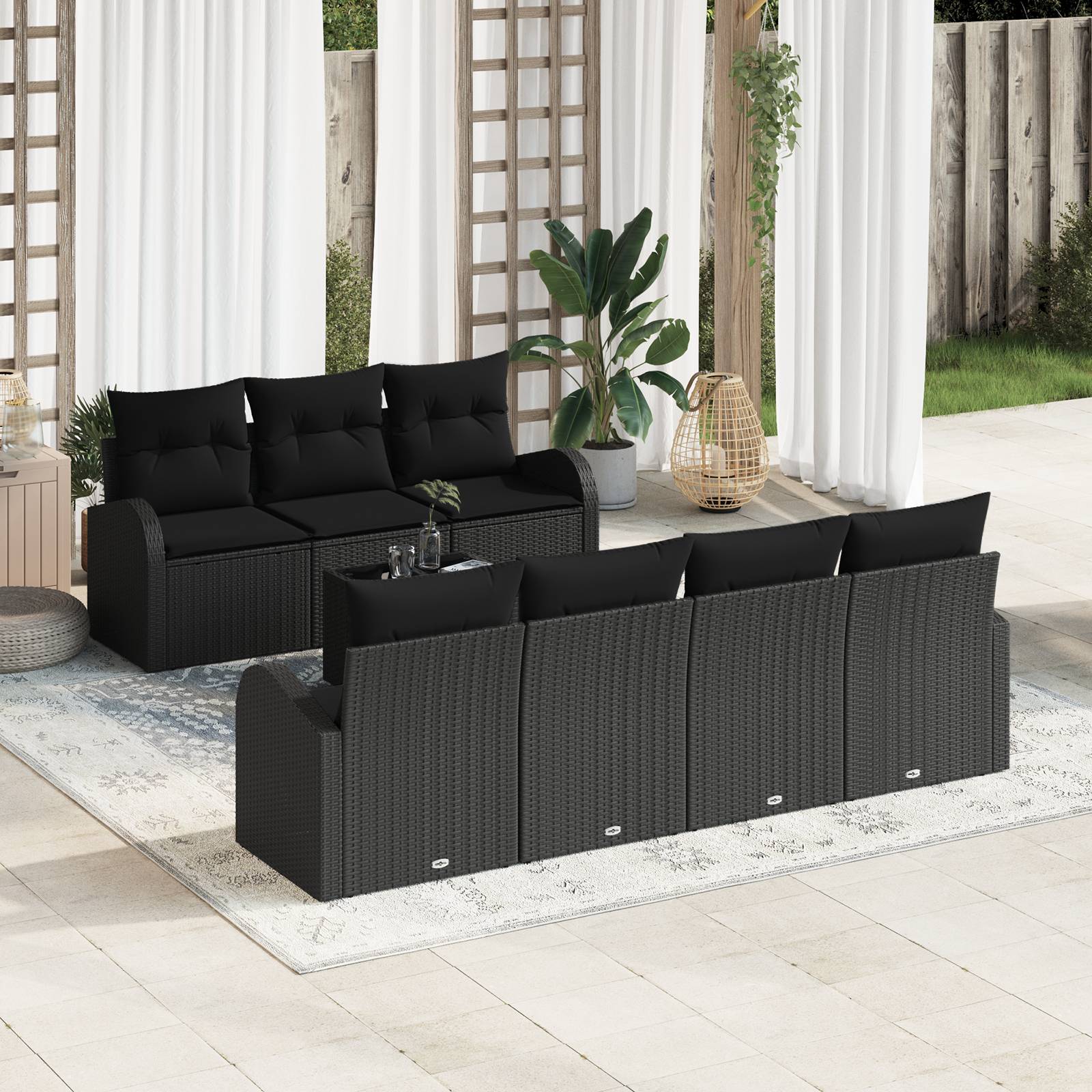 vidaXL 8-tlg. Garten-Sofagarnitur mit Kissen Schwarz Poly Rattan