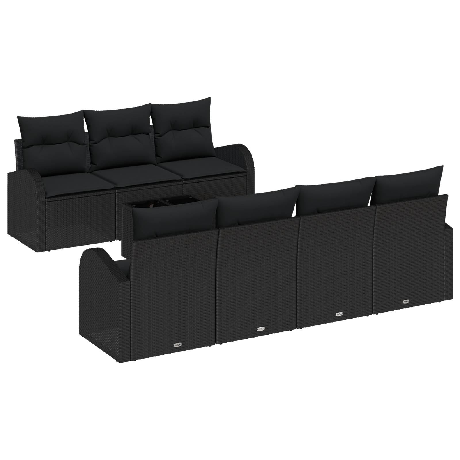 vidaXL 8-tlg. Garten-Sofagarnitur mit Kissen Schwarz Poly Rattan