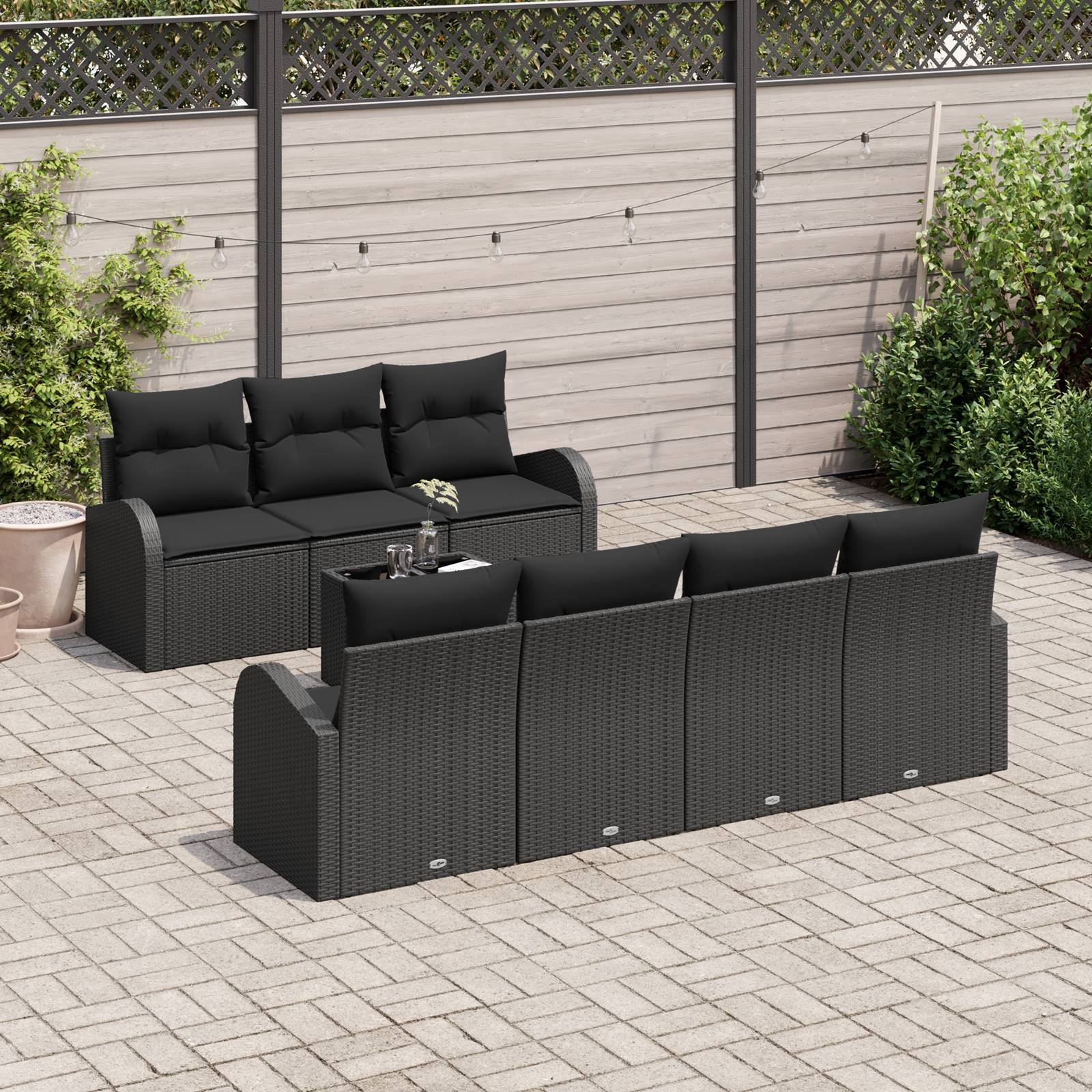 vidaXL 8-tlg. Garten-Sofagarnitur mit Kissen Schwarz Poly Rattan