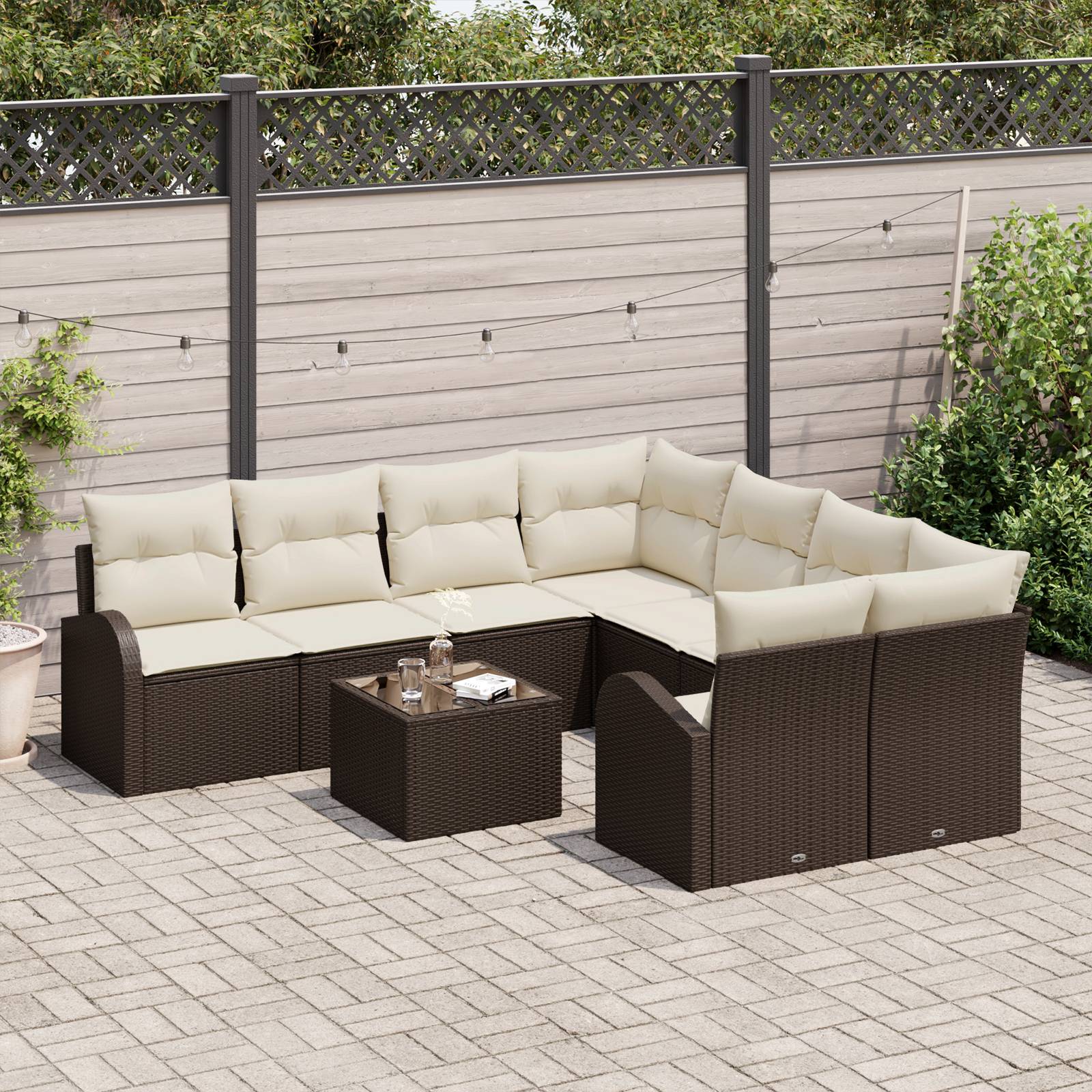 vidaXL 9-teilige Garten Sofagarnitur mit Kissen Braun Poly Rattan