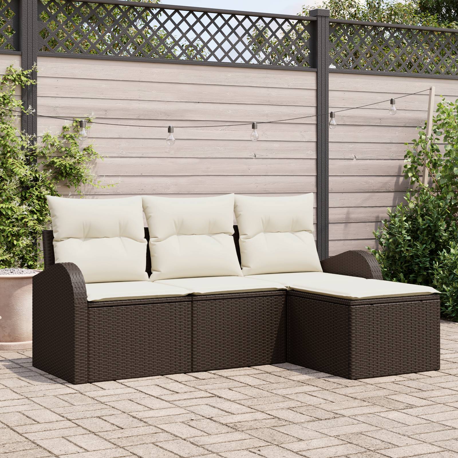 vidaXL 4-teiliges Garten-Sofaset mit Kissen Braun Poly-Rattan