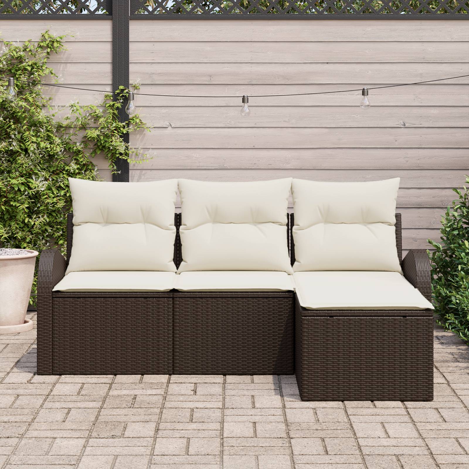 vidaXL 4-teiliges Garten-Sofaset mit Kissen Braun Poly-Rattan