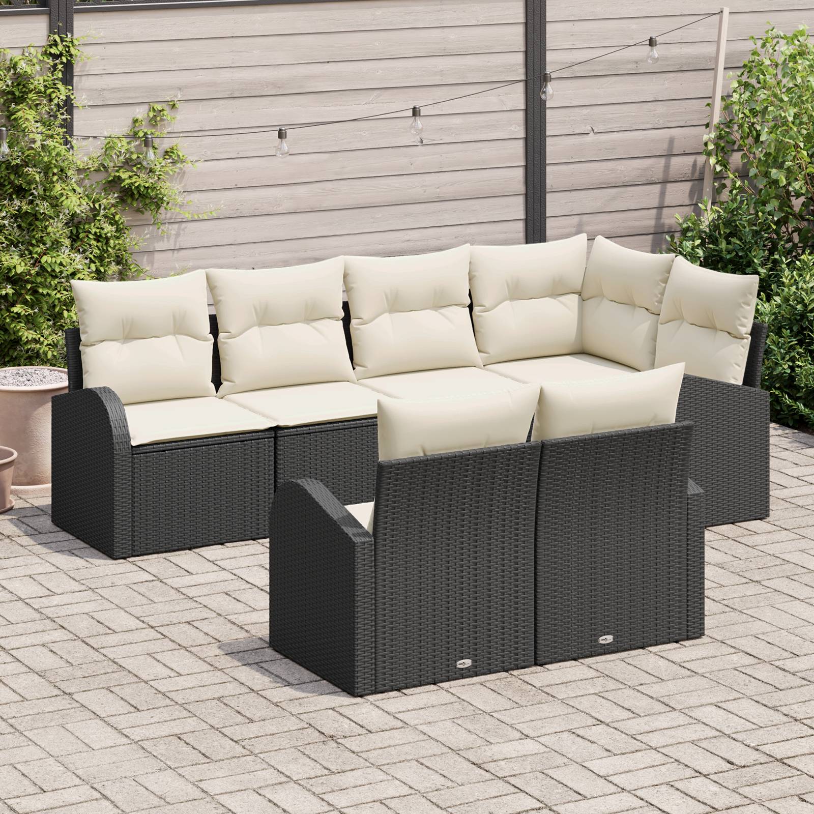 vidaXL 7-teiliges Garten Sofa Set mit Kissen Schwarz Poly Rattan