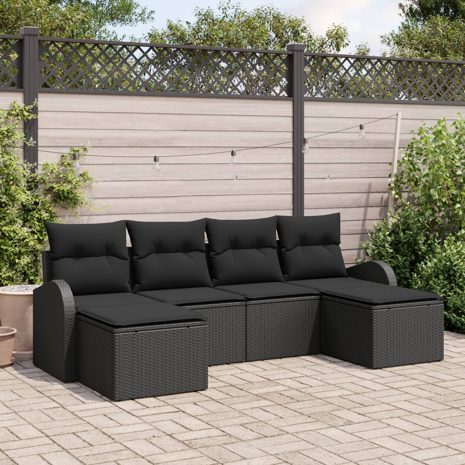 vidaXL 6-teiliges Garten-Sofaset mit Kissen Schwarzes Poly-Rattan