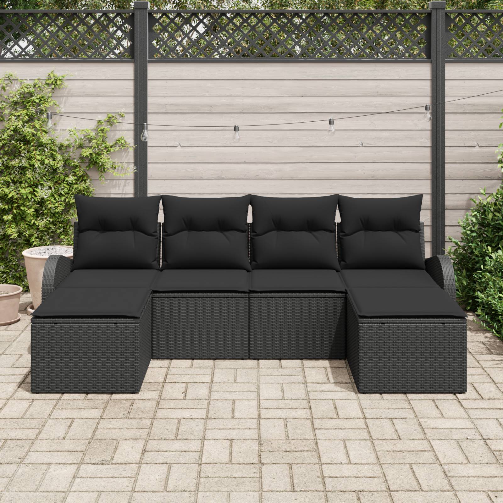 vidaXL 6-teiliges Garten-Sofaset mit Kissen Schwarzes Poly-Rattan