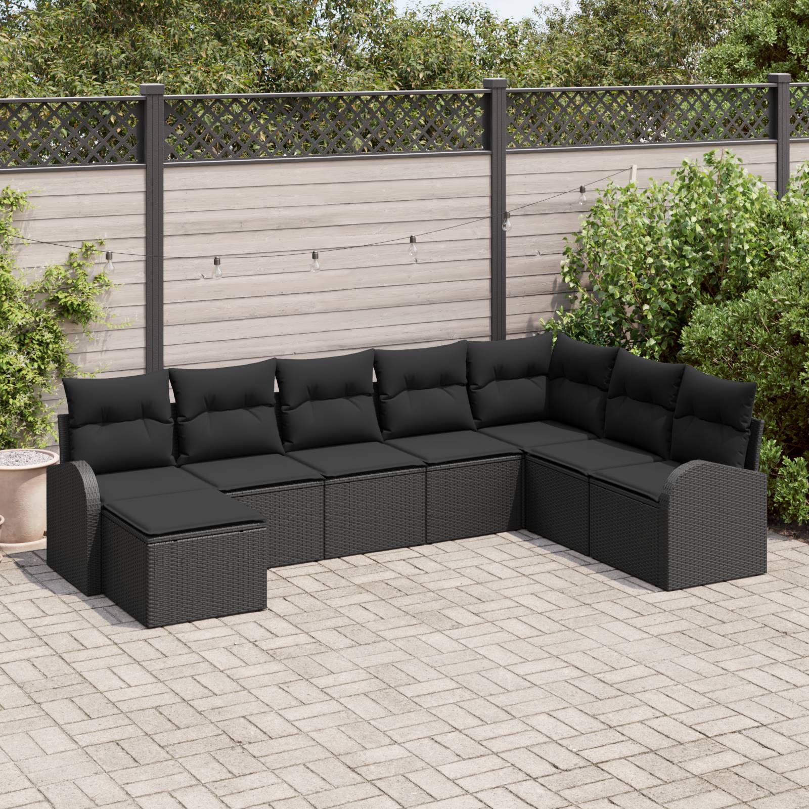 vidaXL 8-teiliges Garten Sofa Set mit Kissen Schwarz Poly Rattan