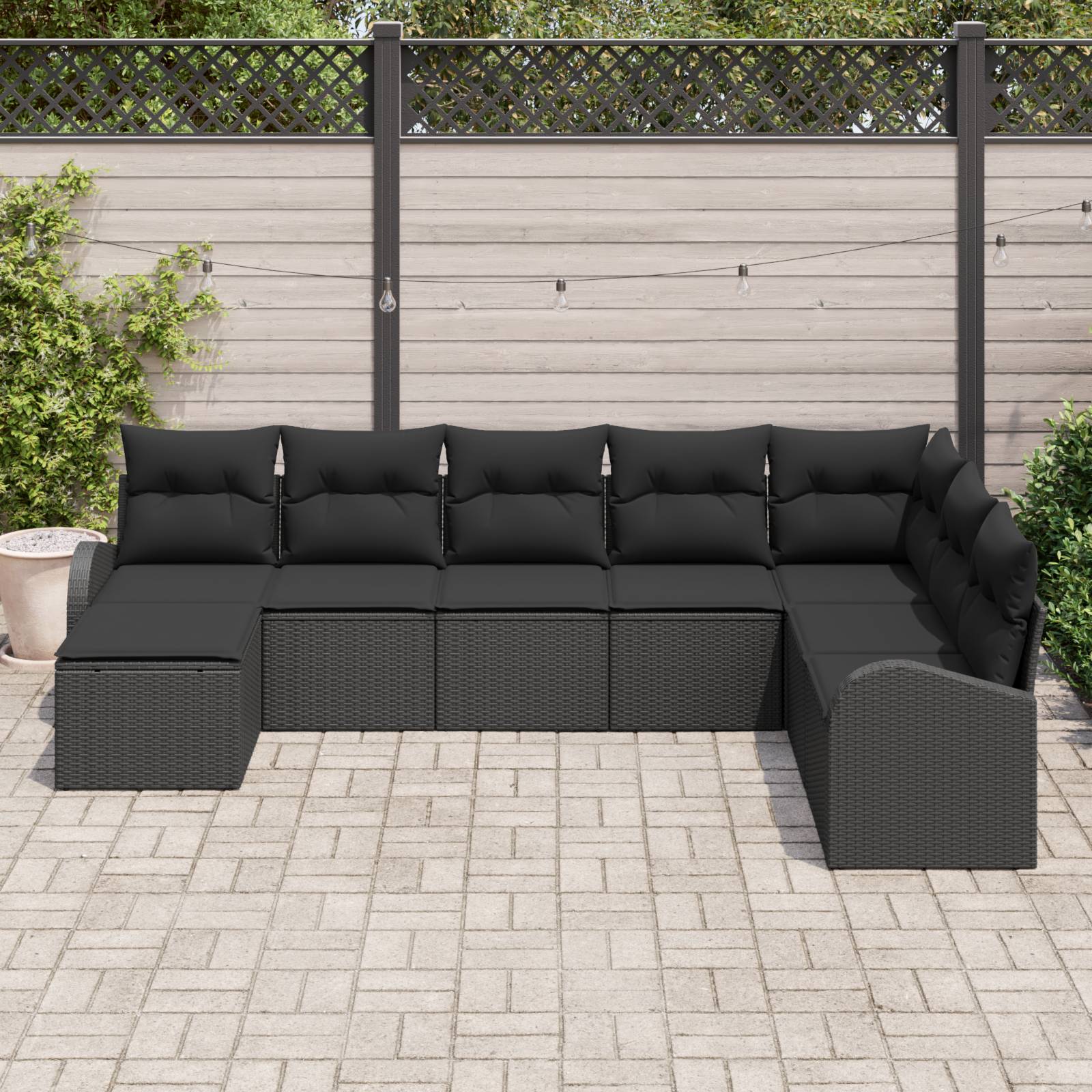 vidaXL 8-teiliges Garten Sofa Set mit Kissen Schwarz Poly Rattan