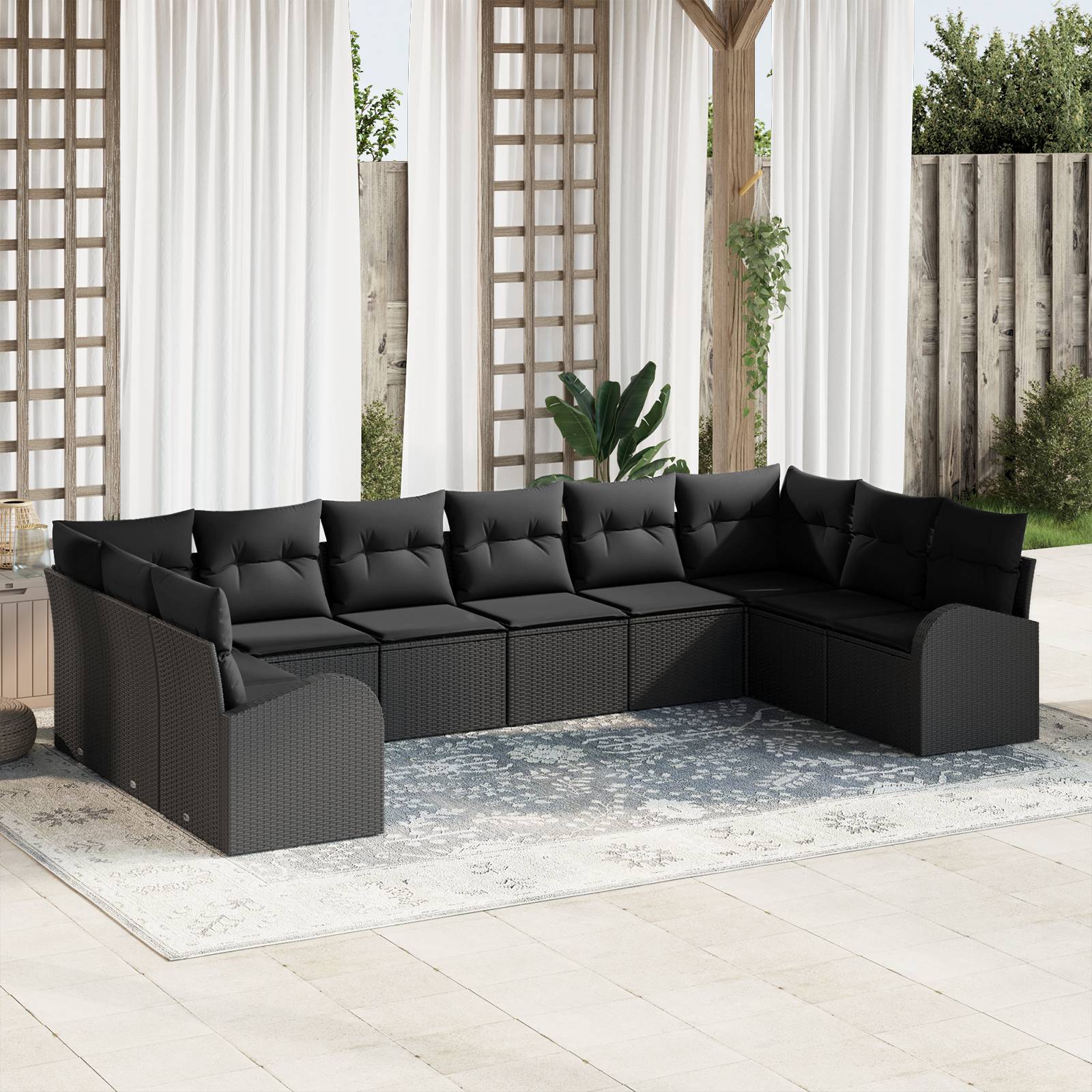 vidaXL 10-teiliges Garten Sofa Set mit Kissen Schwarz Poly Rattan