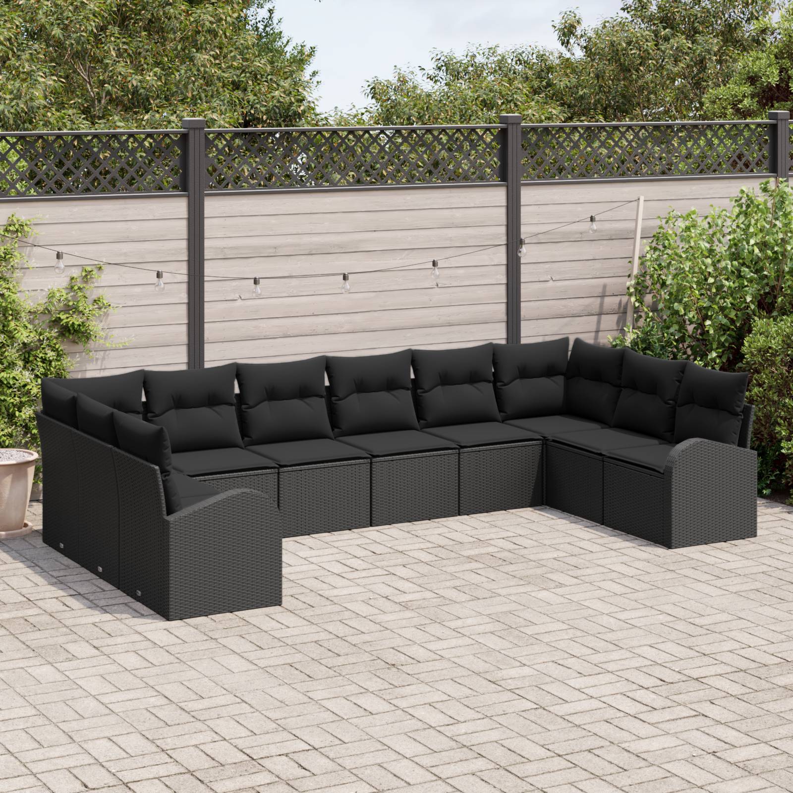 vidaXL 10-teiliges Garten Sofa Set mit Kissen Schwarz Poly Rattan