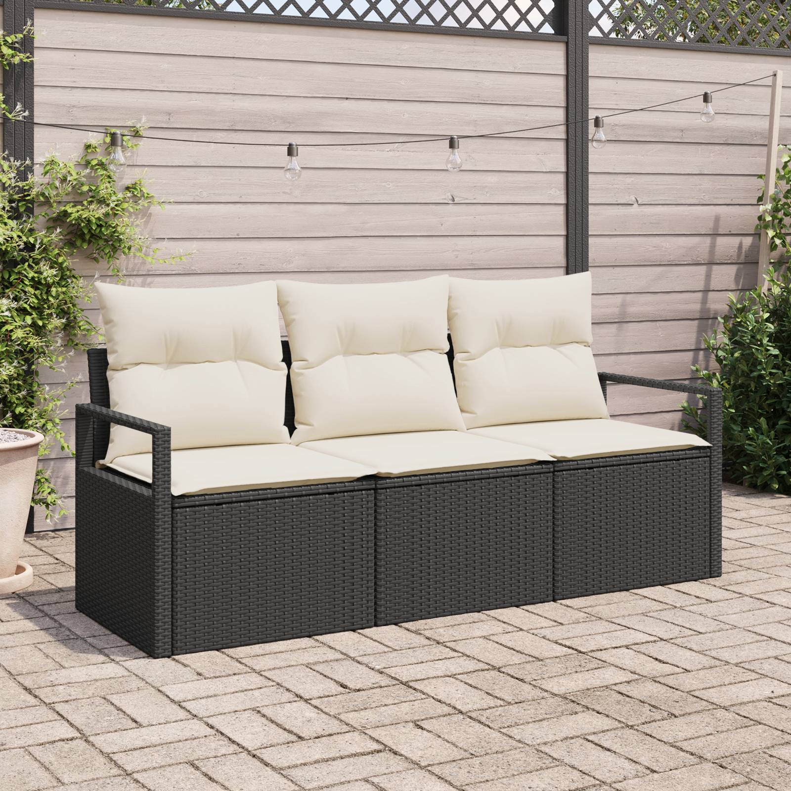 vidaXL 3-teilige Garten-Sofa-Set mit Kissen Schwarz Poly Rattan