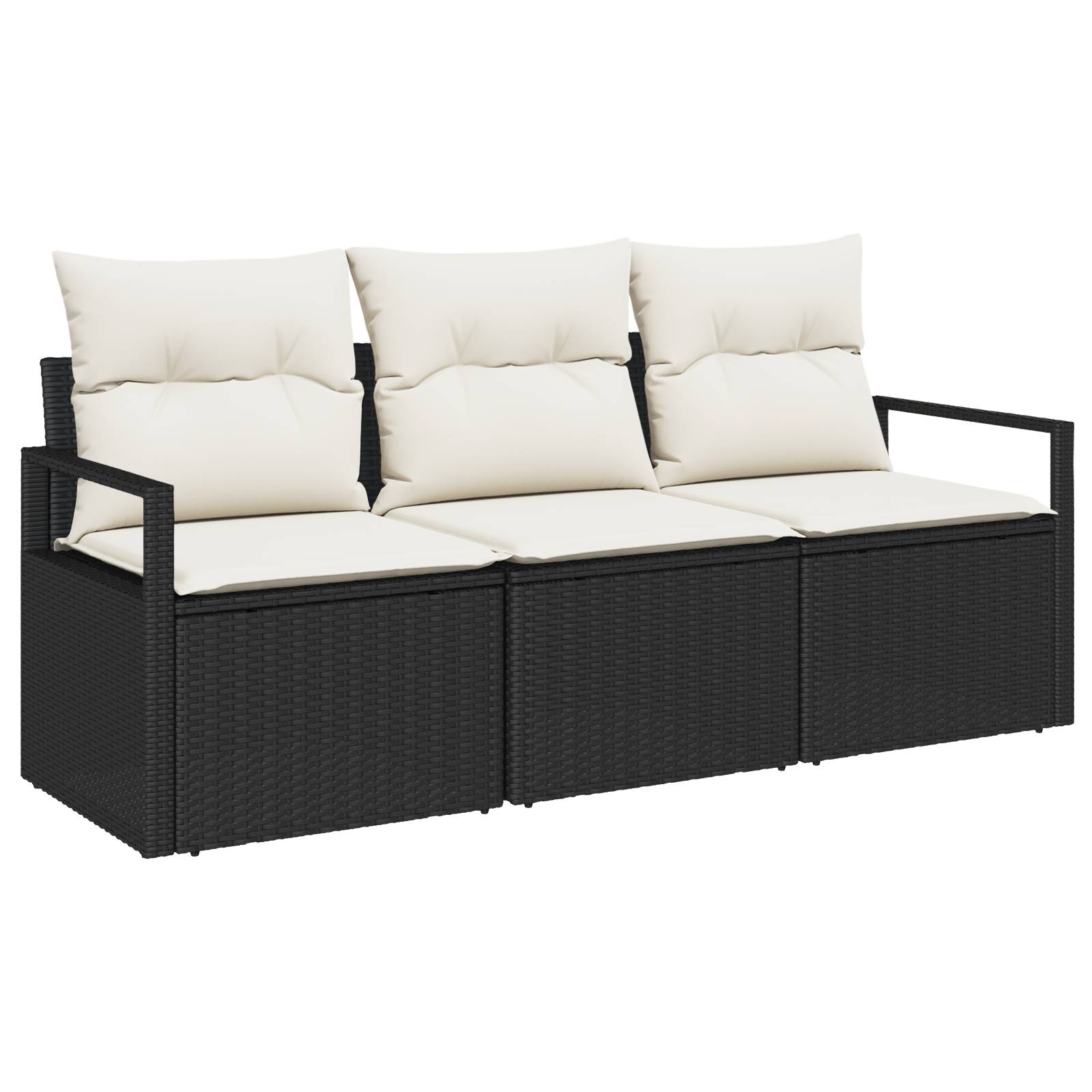 vidaXL 3-teilige Garten-Sofa-Set mit Kissen Schwarz Poly Rattan