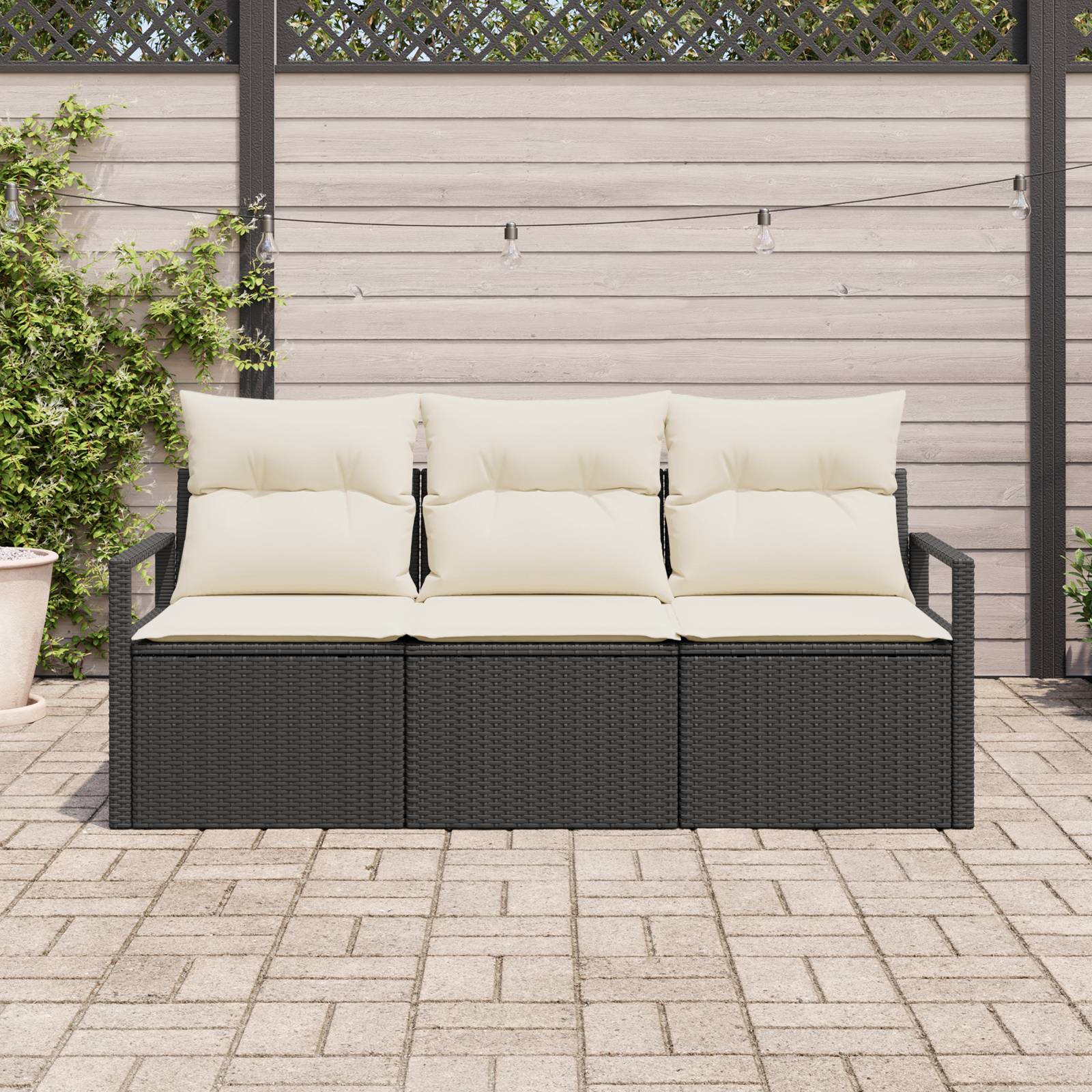 vidaXL 3-teilige Garten-Sofa-Set mit Kissen Schwarz Poly Rattan