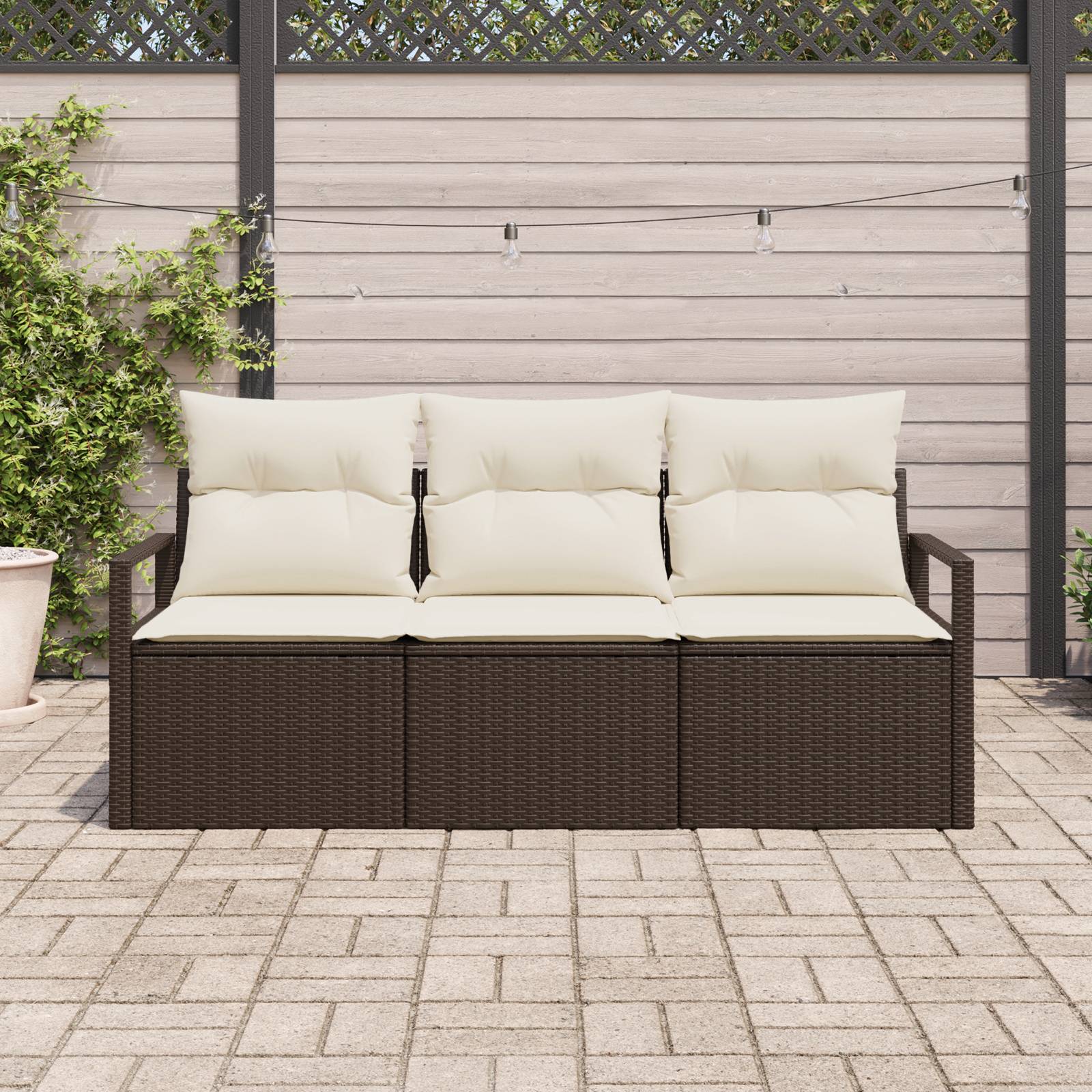 vidaXL 3-teiliges Garten Sofa Set mit Kissen Braun Poly Rattan
