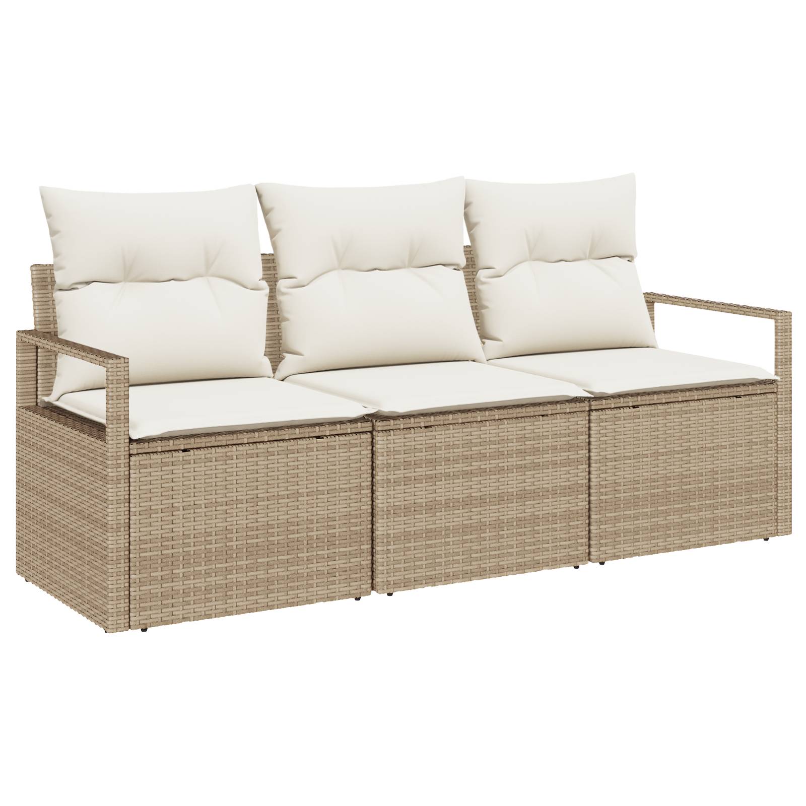 vidaXL 3-teilige Garten-Sofa-Gruppe mit Kissen Beige Poly Rattan