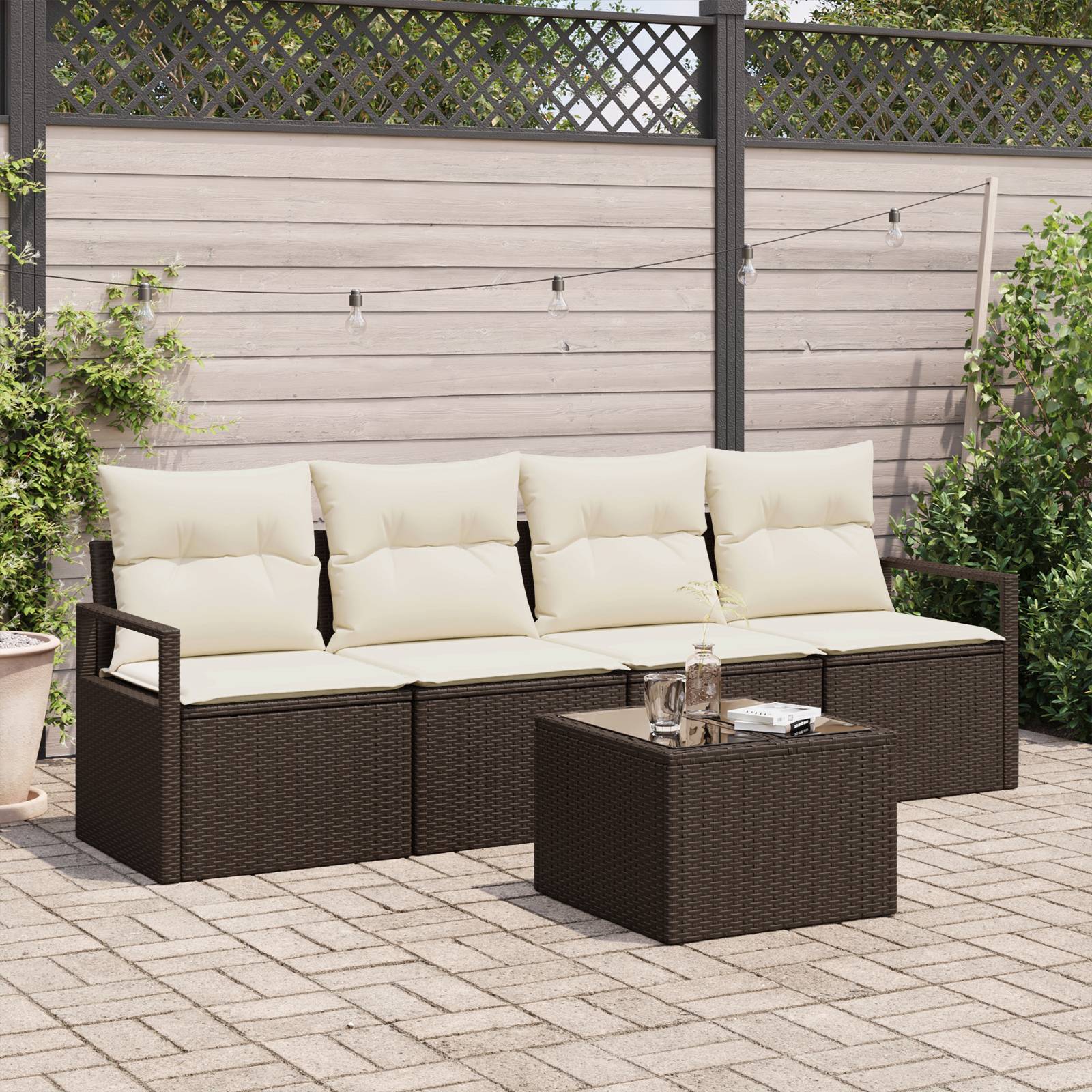 vidaXL 5-teiliges Garten Sofa Set mit Kissen Braun Poly Rattan