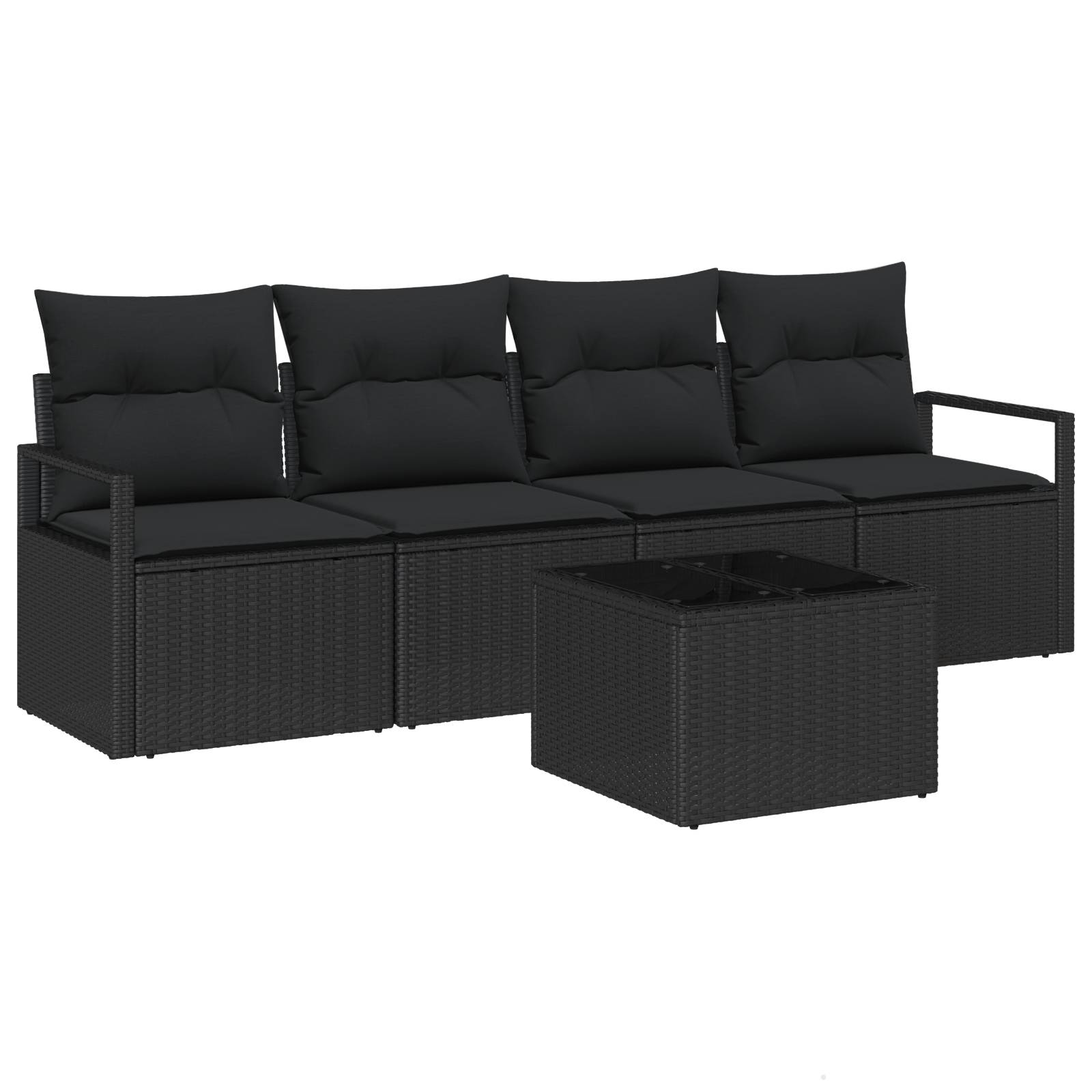 vidaXL 5-teiliges Garten-Sofa-Set mit Kissen Schwarz Poly Rattan