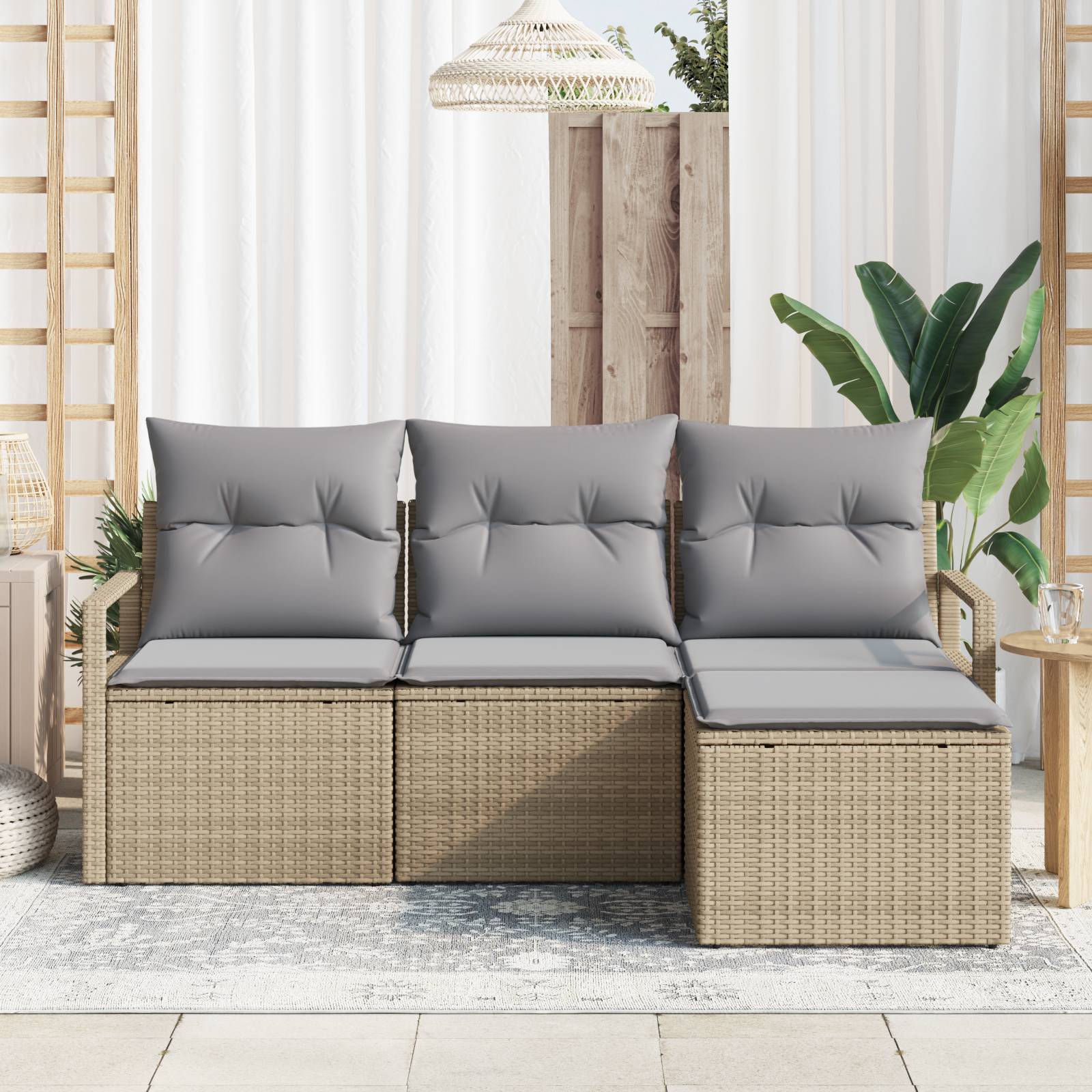vidaXL 4-teilige Garten Sofa Set mit Kissen Beiges Poly Rattan
