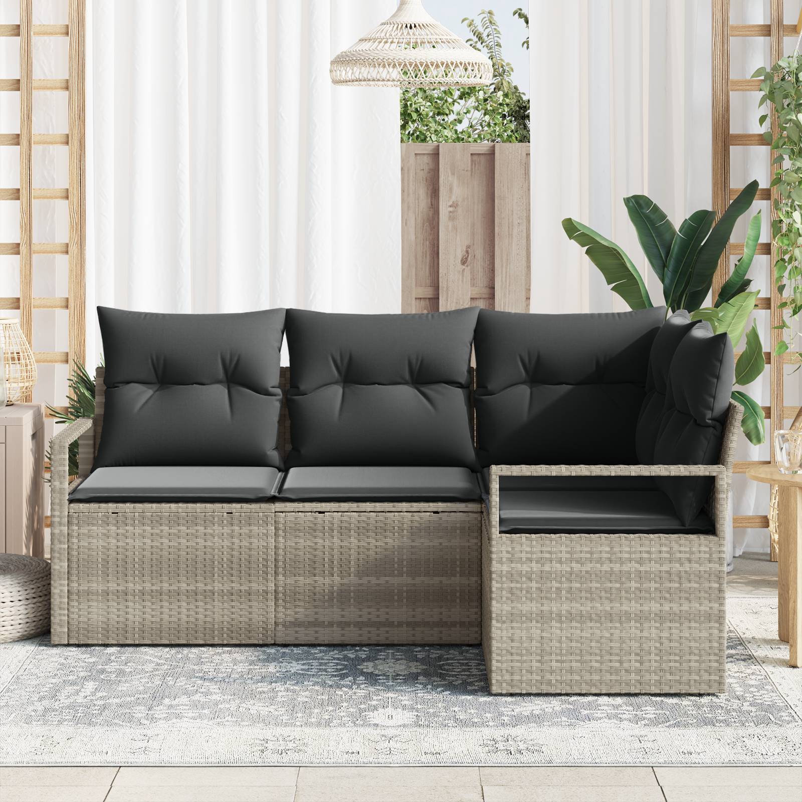 vidaXL 4-teiliges Garten-Sofa-Set mit Kissen Hellgrau Poly-Rattan