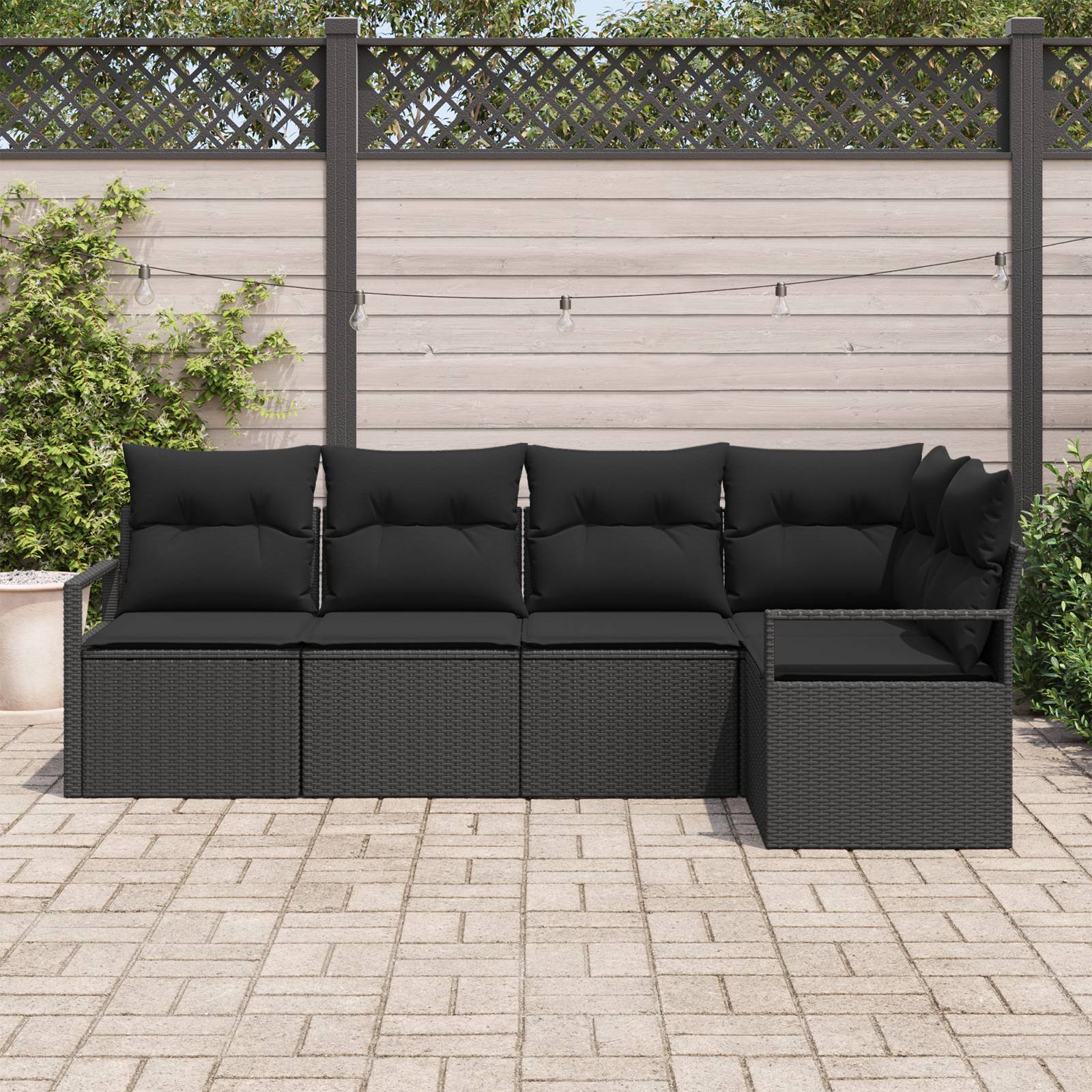 vidaXL 5-teiliges Garten Sofa Set mit Kissen Schwarz Poly Rattan