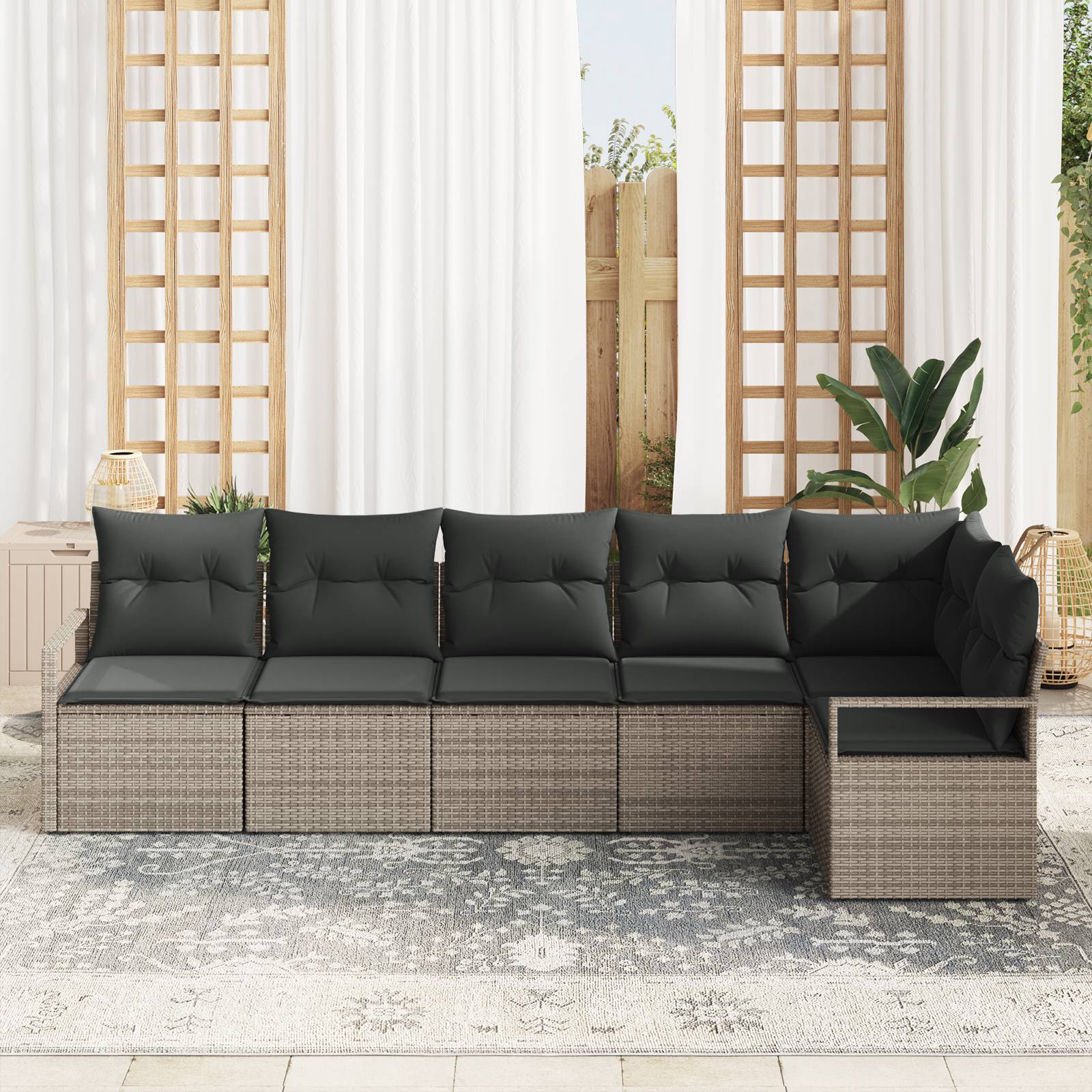 vidaXL 6-tlg. Garten-Sofagarnitur mit Kissen Grau Poly Rattan