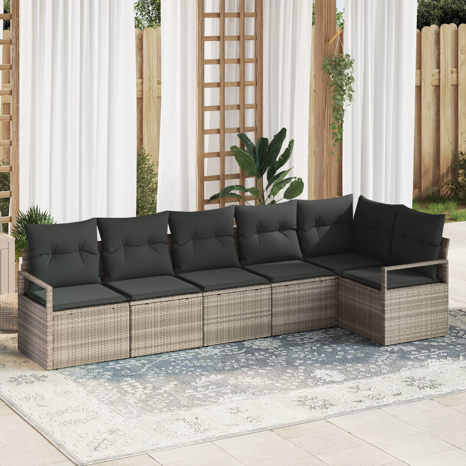 vidaXL 6-tlg. Garten-Sofagarnitur mit Kissen Hellgrau Poly Rattan