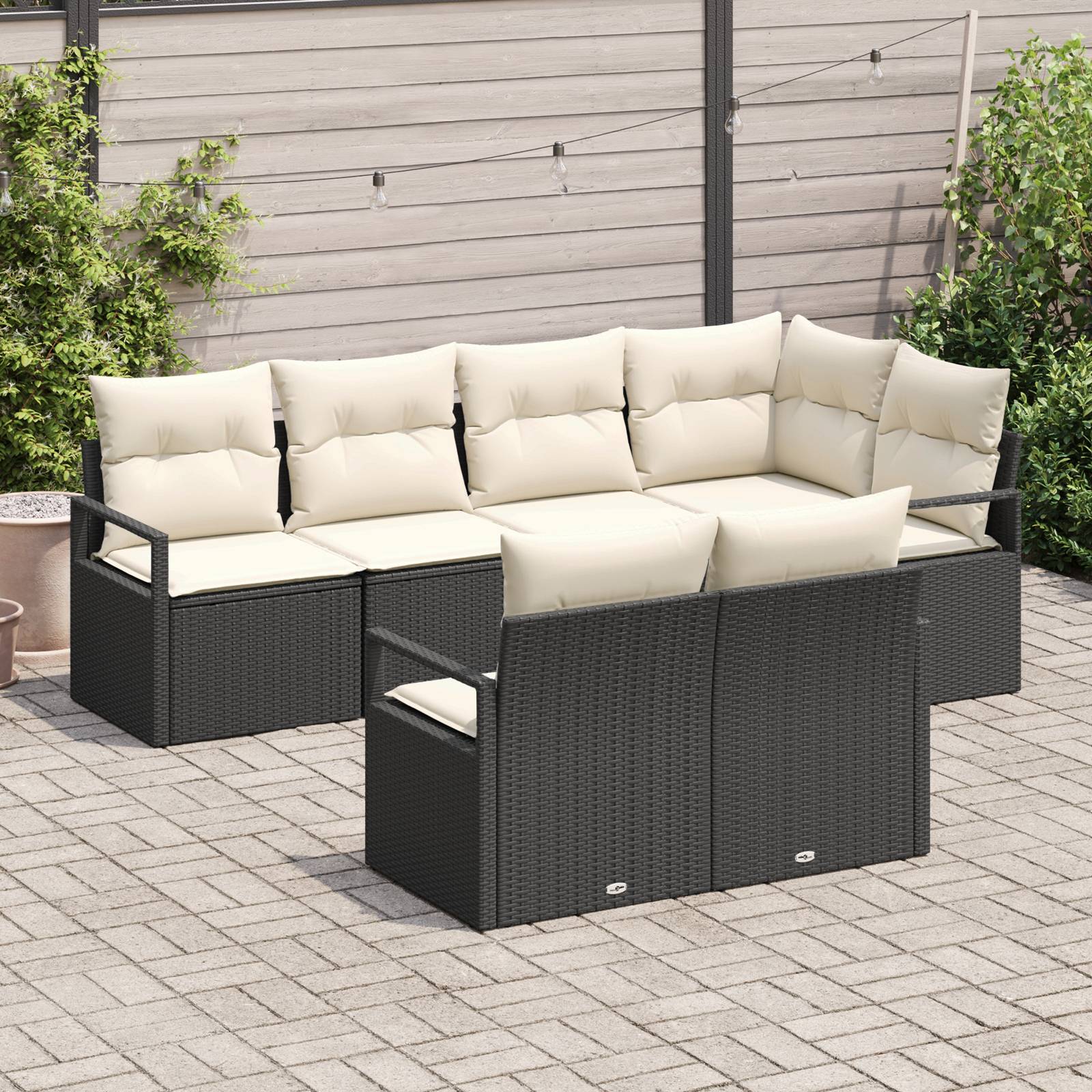 vidaXL 7-teiliges Garten-Sofaset mit Kissen Schwarz Poly Rattan