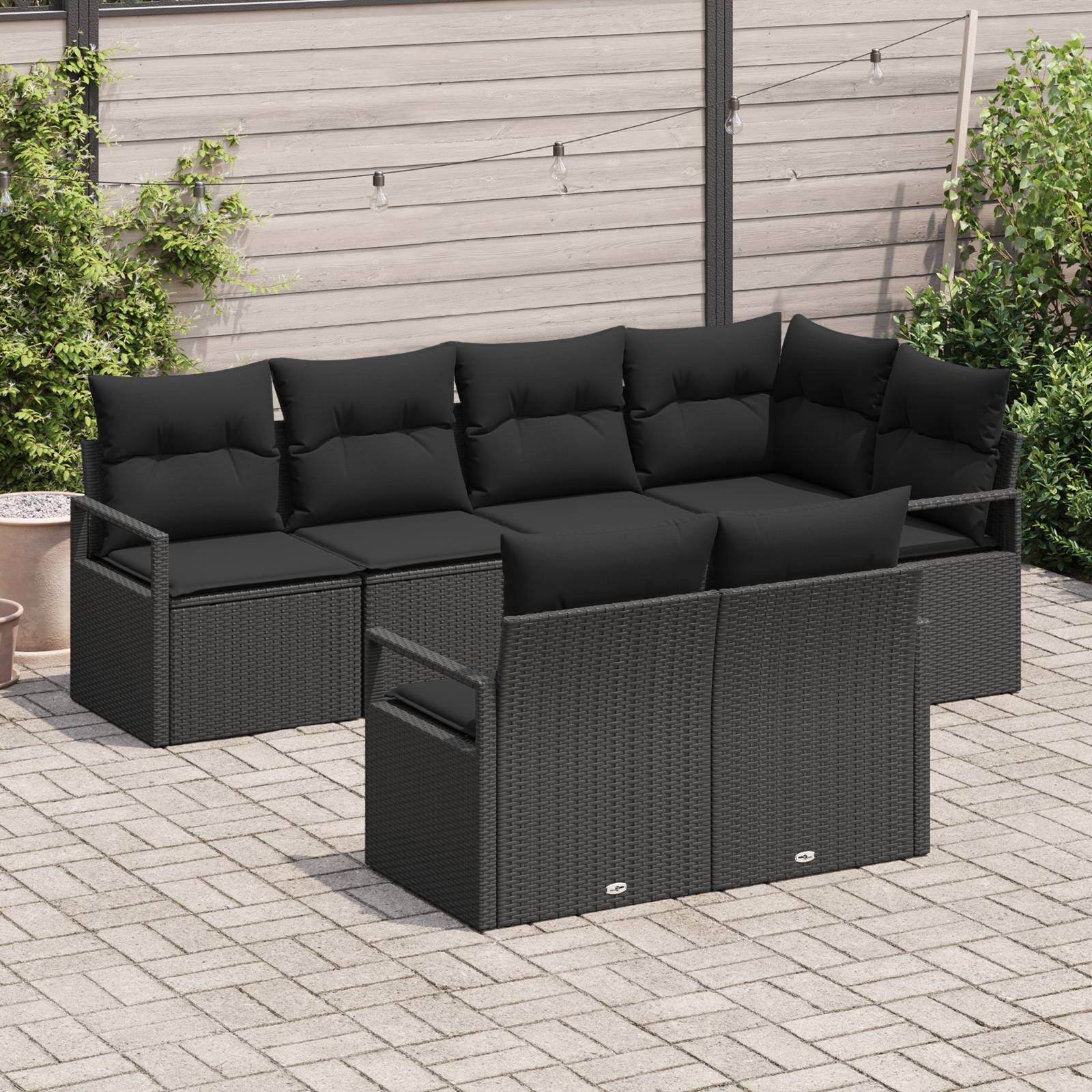 vidaXL 7-teiliges Gartensofa-Set mit Kissen Schwarz Poly-Rattan