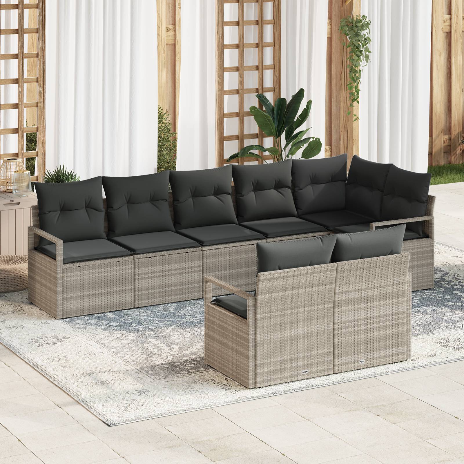 vidaXL 8-teiliges Garten Sofa Set mit Kissen Hellgrau Poly Rattan