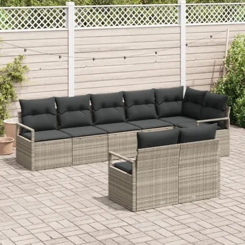 vidaXL 8-teiliges Garten Sofa Set mit Kissen Hellgrau Poly Rattan vidaXL 8-teiliges Garten Sofa Set mit Kissen Hellgrau Poly Rattan