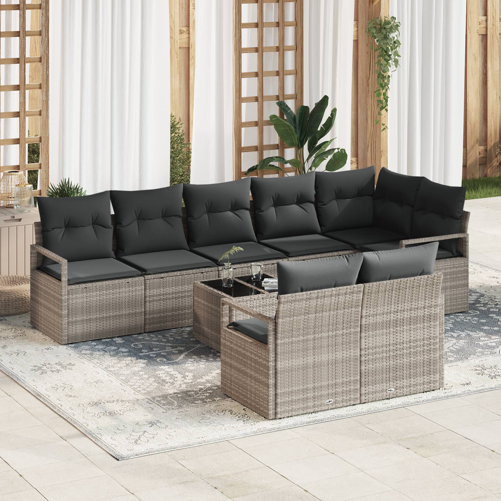 vidaXL 9-teilige Garten Sofa Set mit Kissen Grau Poly Rattan