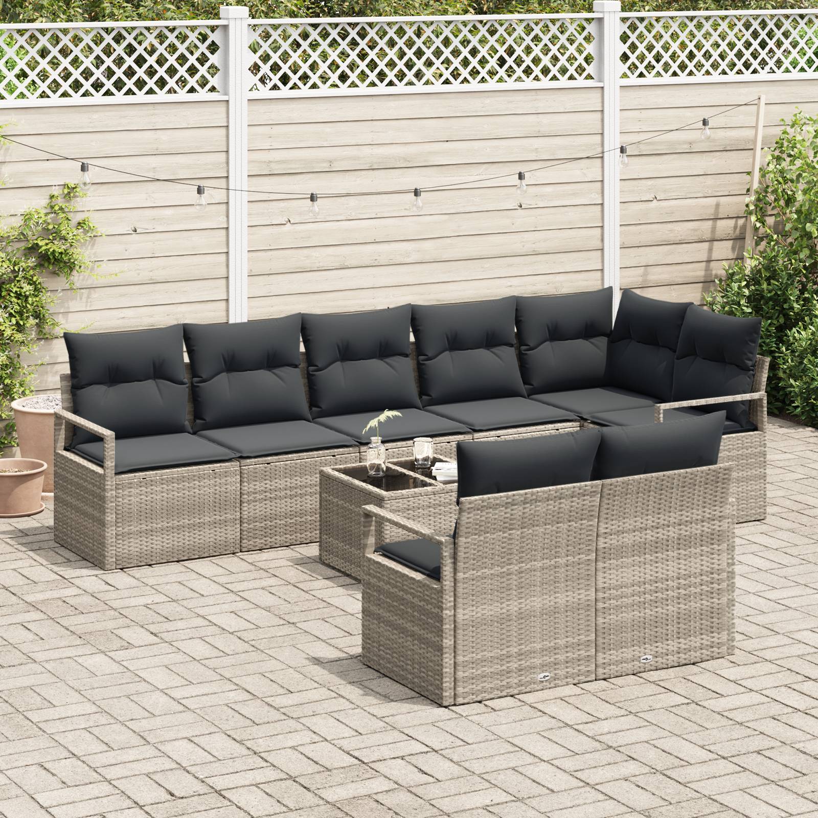 vidaXL 9-teilige Garten Sofa Set mit Kissen Grau Poly Rattan
