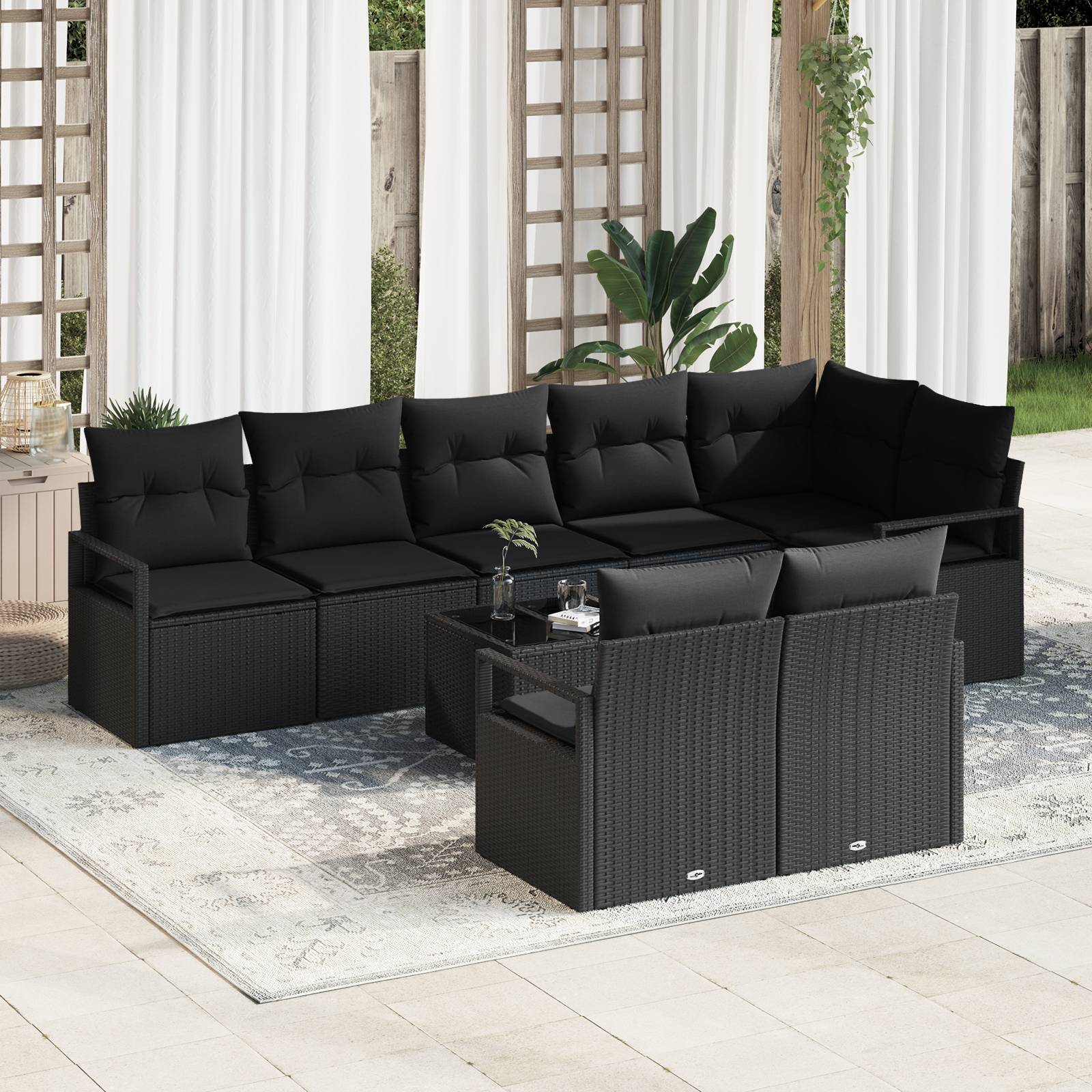 vidaXL 9-teiliges Gartensofa Set mit Kissen Beige Poly Rattan