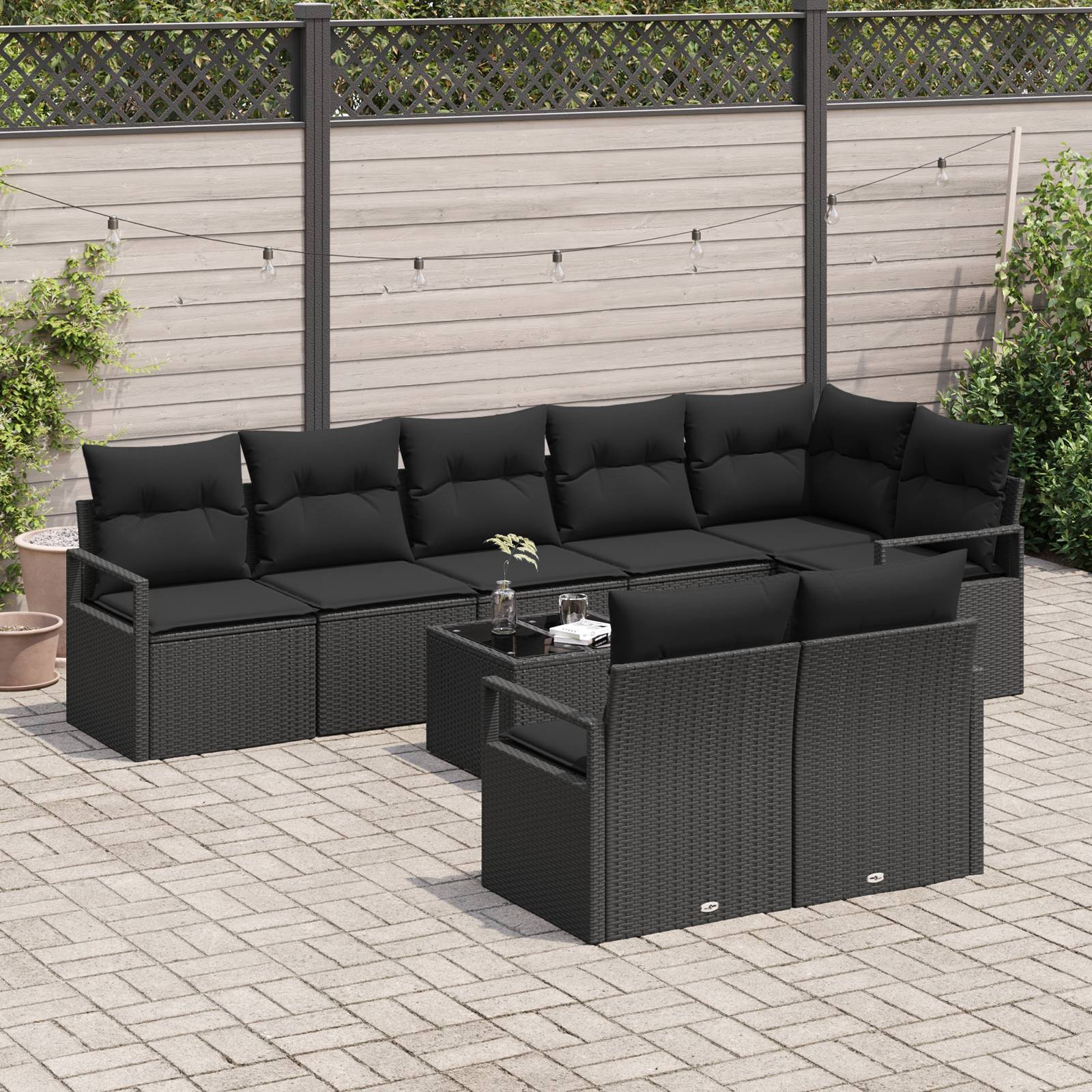 vidaXL 9-teiliges Gartensofa Set mit Kissen Beige Poly Rattan