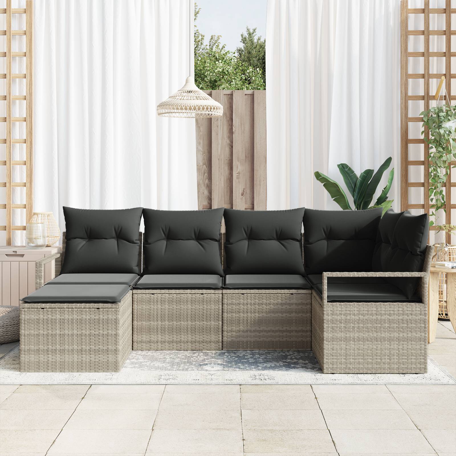 vidaXL 6-teiliges Garten-Sofa-Set mit Kissen in Hellgrau Poly-Rattan