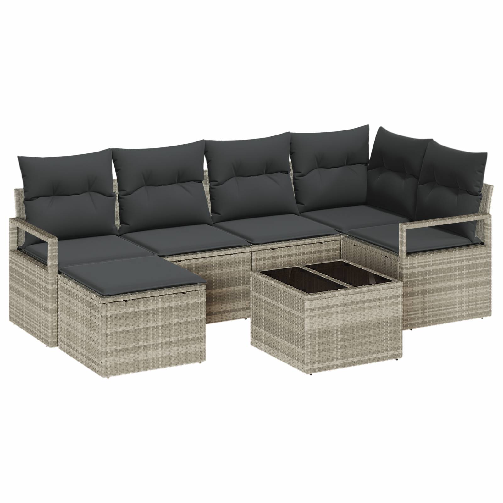 vidaXL 7-teiliges Garten-Sofa-Set mit Kissen Grau Poly-Rattan