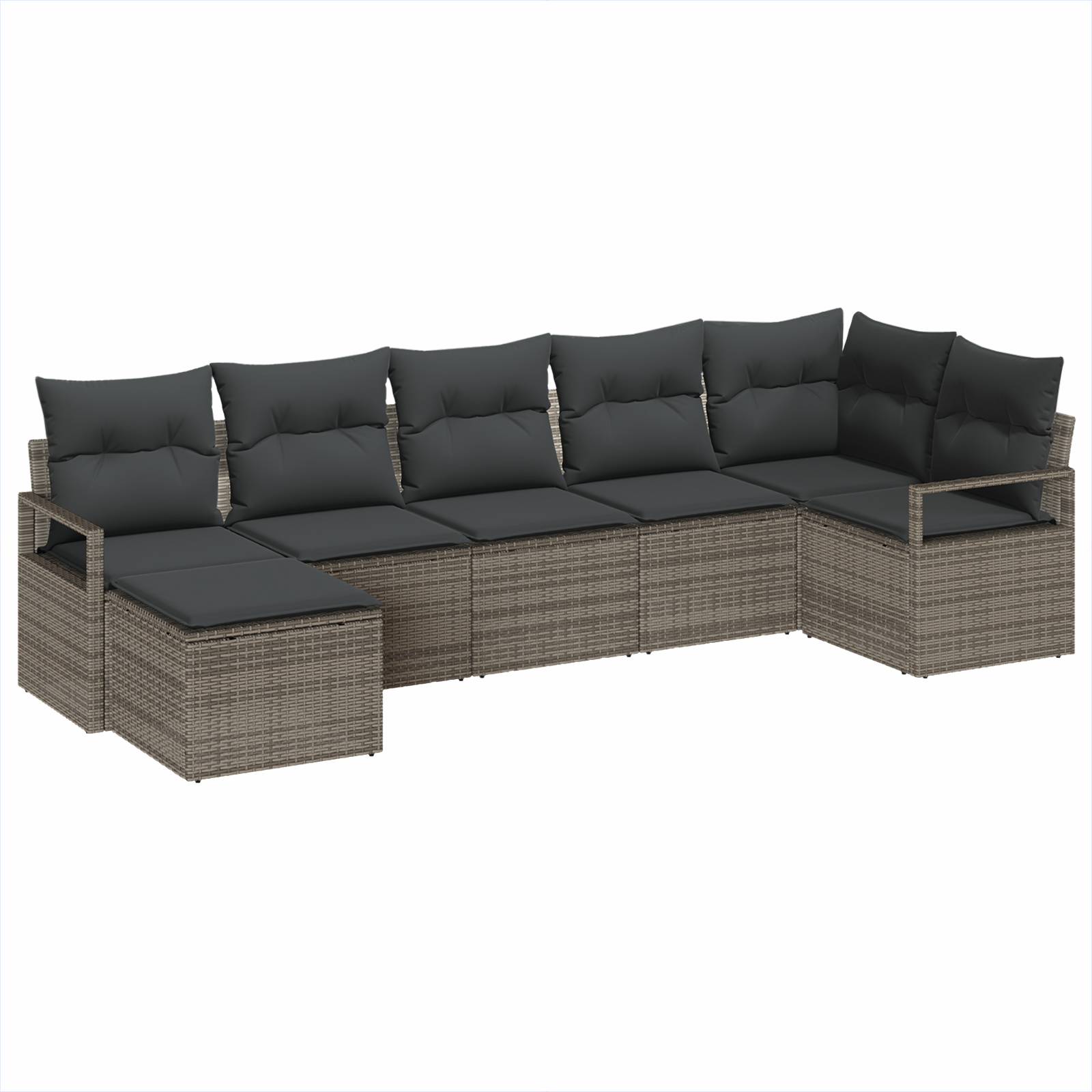 vidaXL 7-teiliges Garten Sofa Set mit Kissen Graues Poly Rattan
